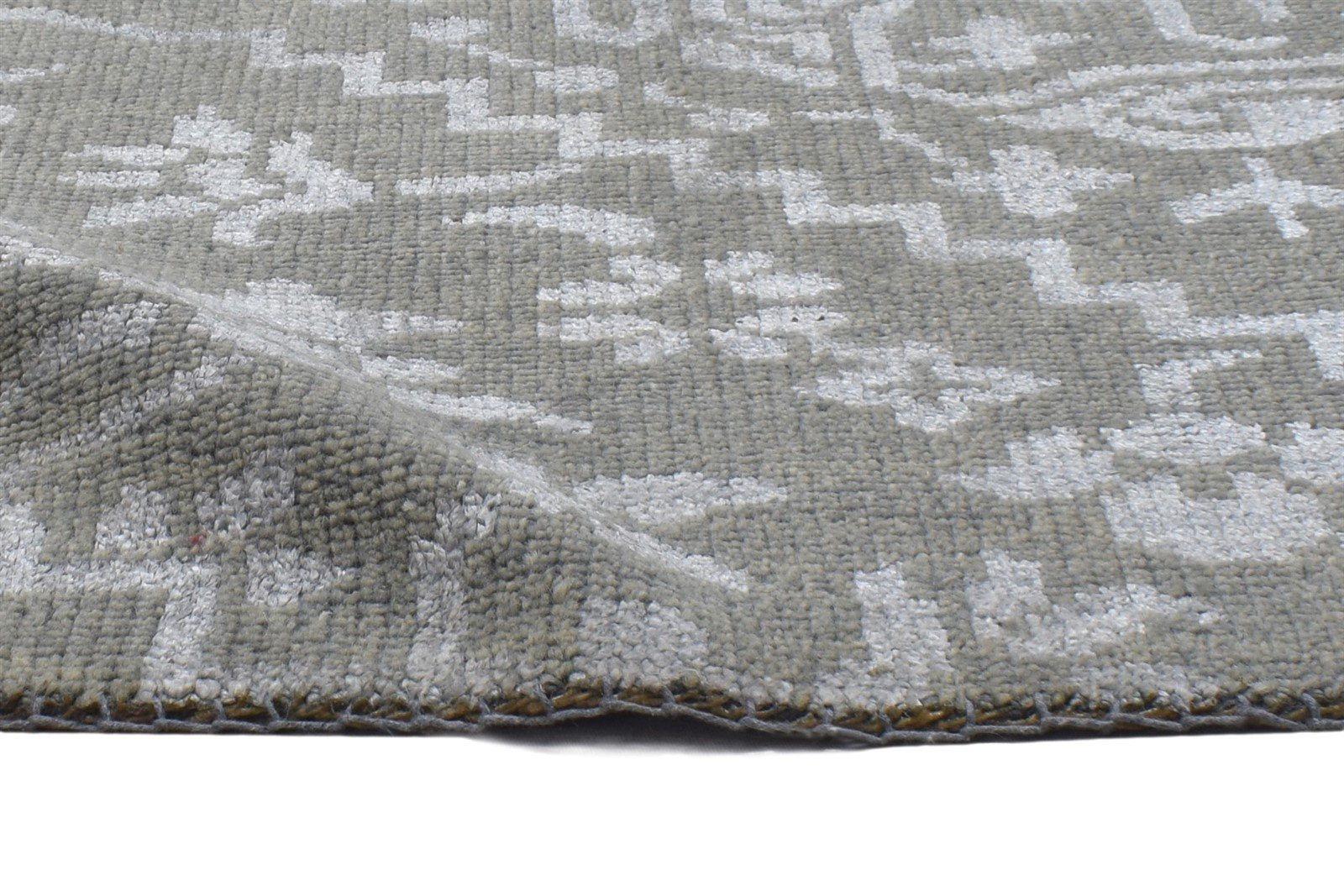 Green Wool / Silk Rug 2' X 2' Modern Hand Knotted Moroccan Trellis Small Carpet 7864123883669