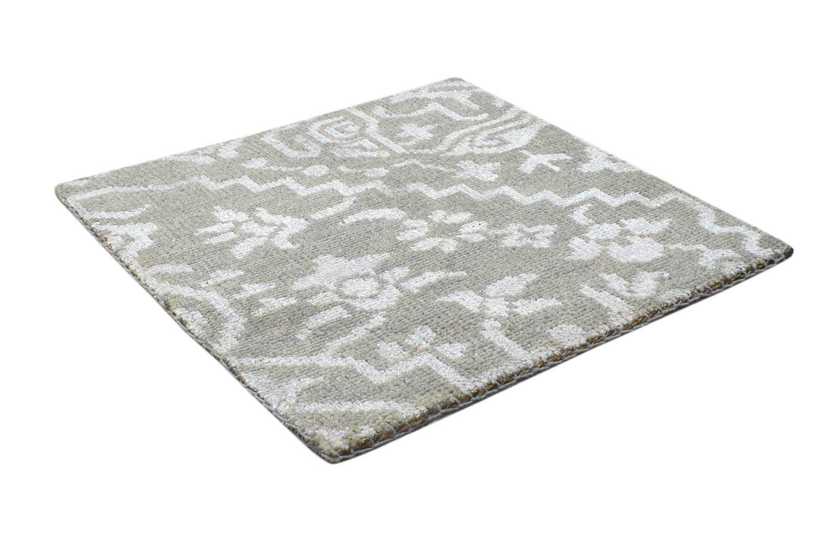 Green Wool / Silk Rug 2' X 2' Modern Hand Knotted Moroccan Trellis Small Carpet 7864123883669