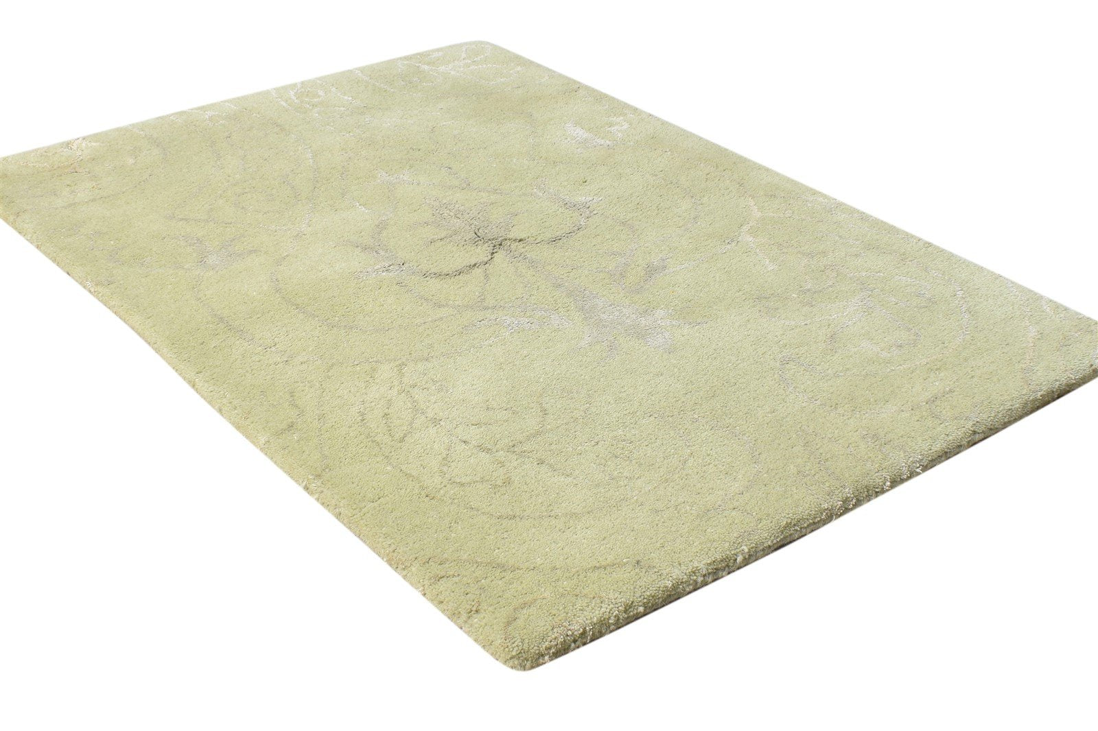 Green Wool / Silk Rug 2' X 3' Modern Hand Tufted French Floral Small Carpet 7865141854357