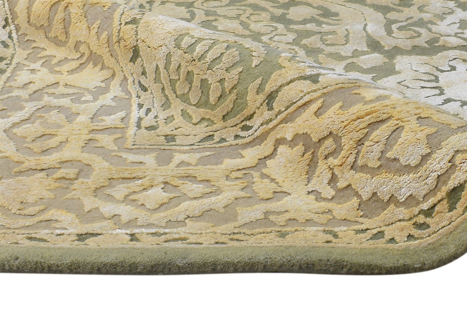 Green Wool / Silk Rug 4X6 Persian Hand Tufted Mughal Oriental Room Size Carpet 7865109446805