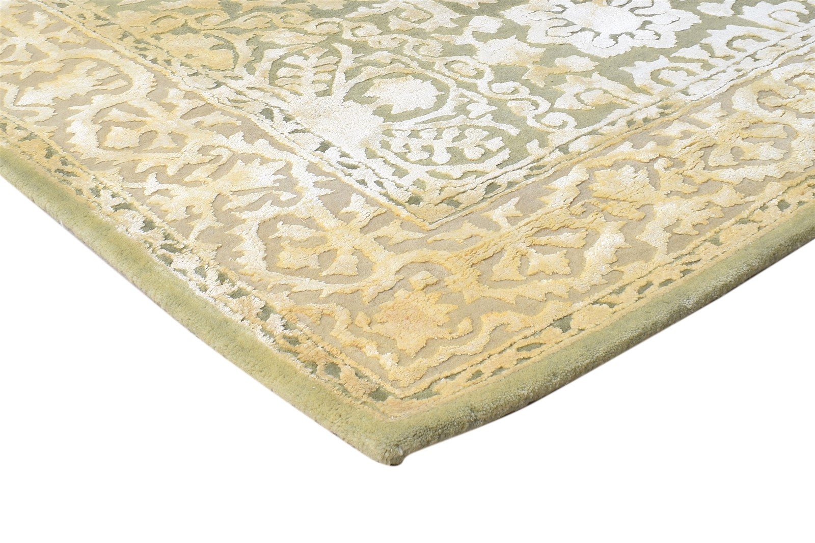 Green Wool / Silk Rug 4X6 Persian Hand Tufted Mughal Oriental Room Size Carpet 7865109446805
