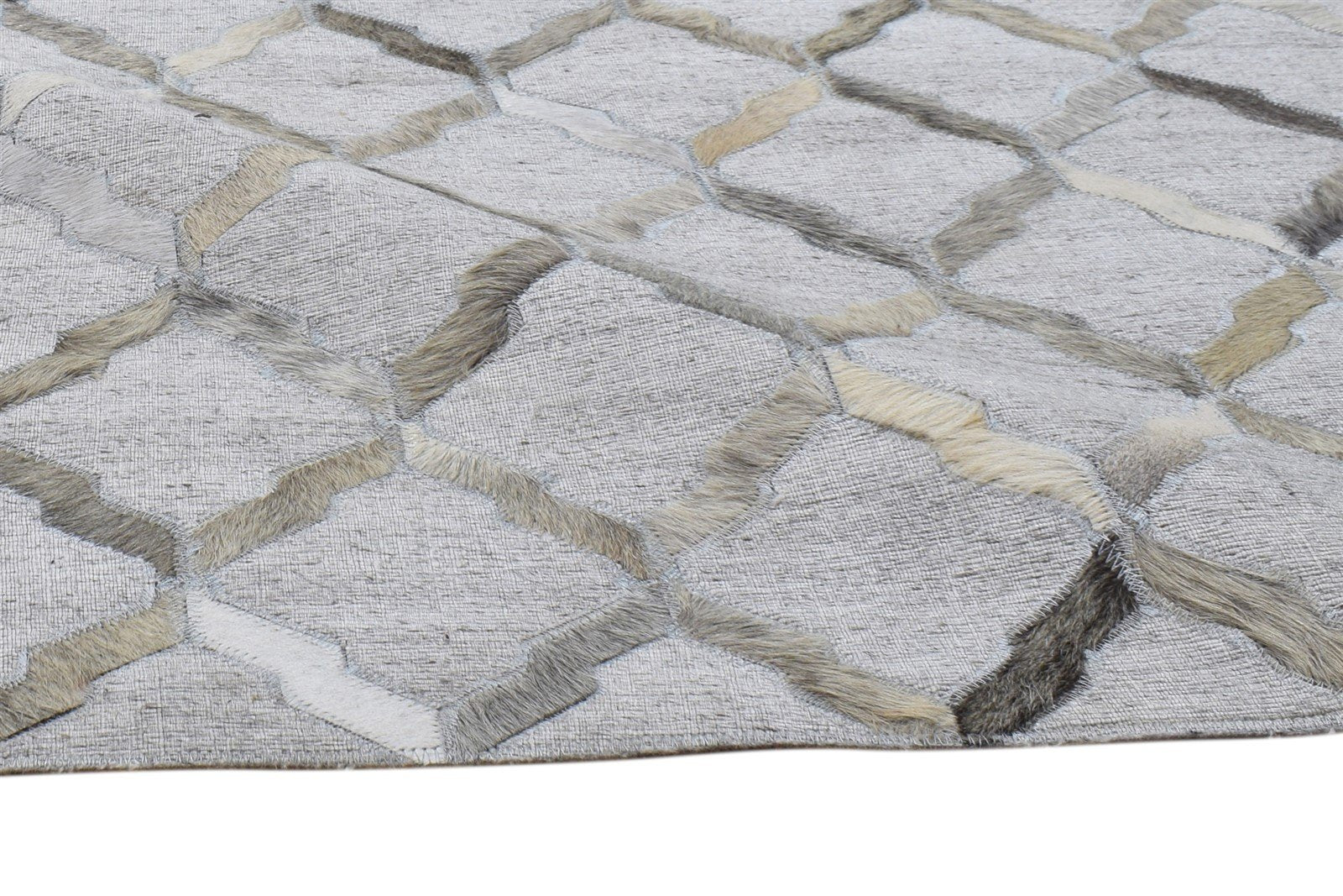 Grey Leather / Cotton Rug 2'6"x12 Modern Hand Woven Scandinavian Geometric Small 7864106090645