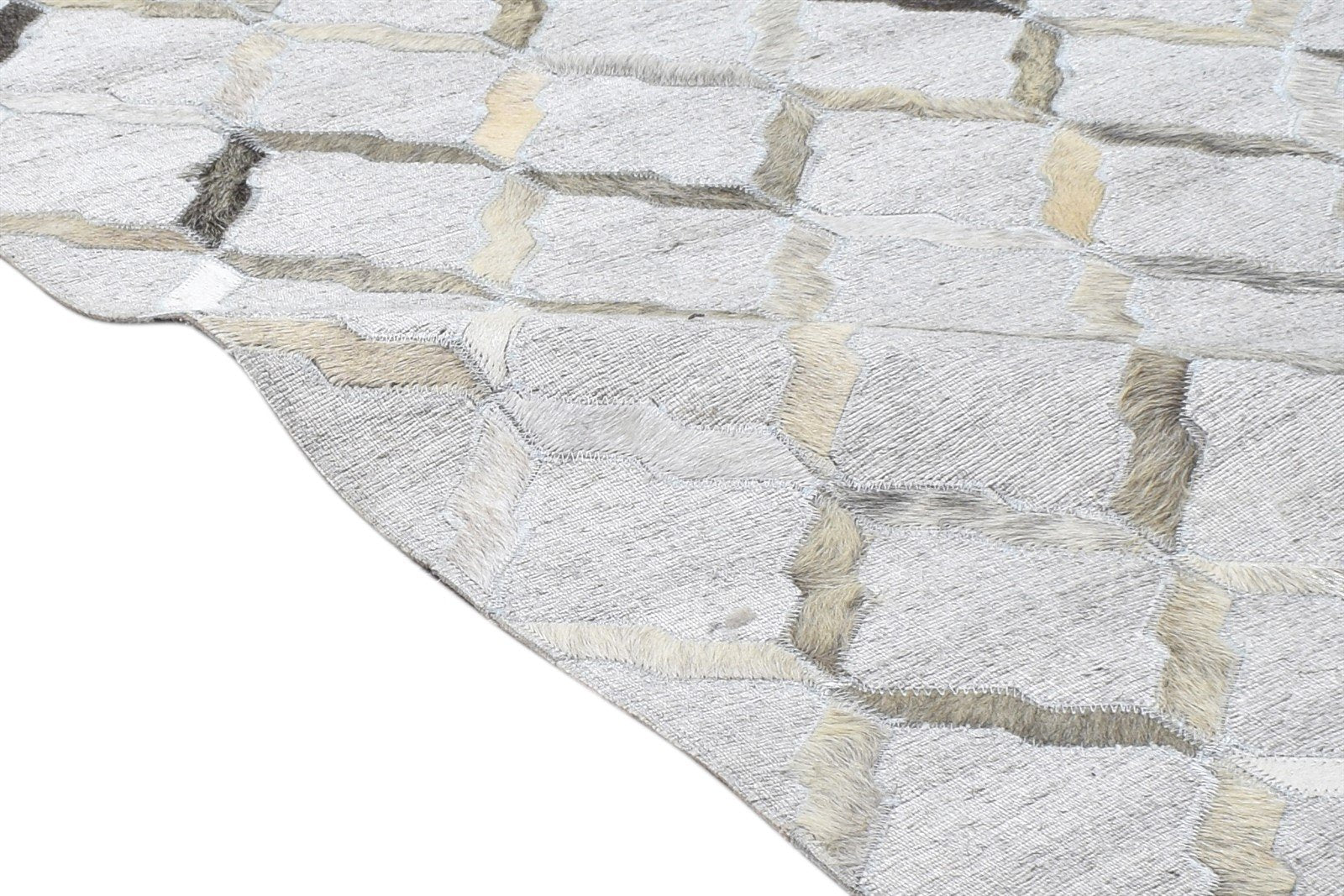 Grey Leather / Cotton Rug 2'6"x12 Modern Hand Woven Scandinavian Geometric Small 7864106090645