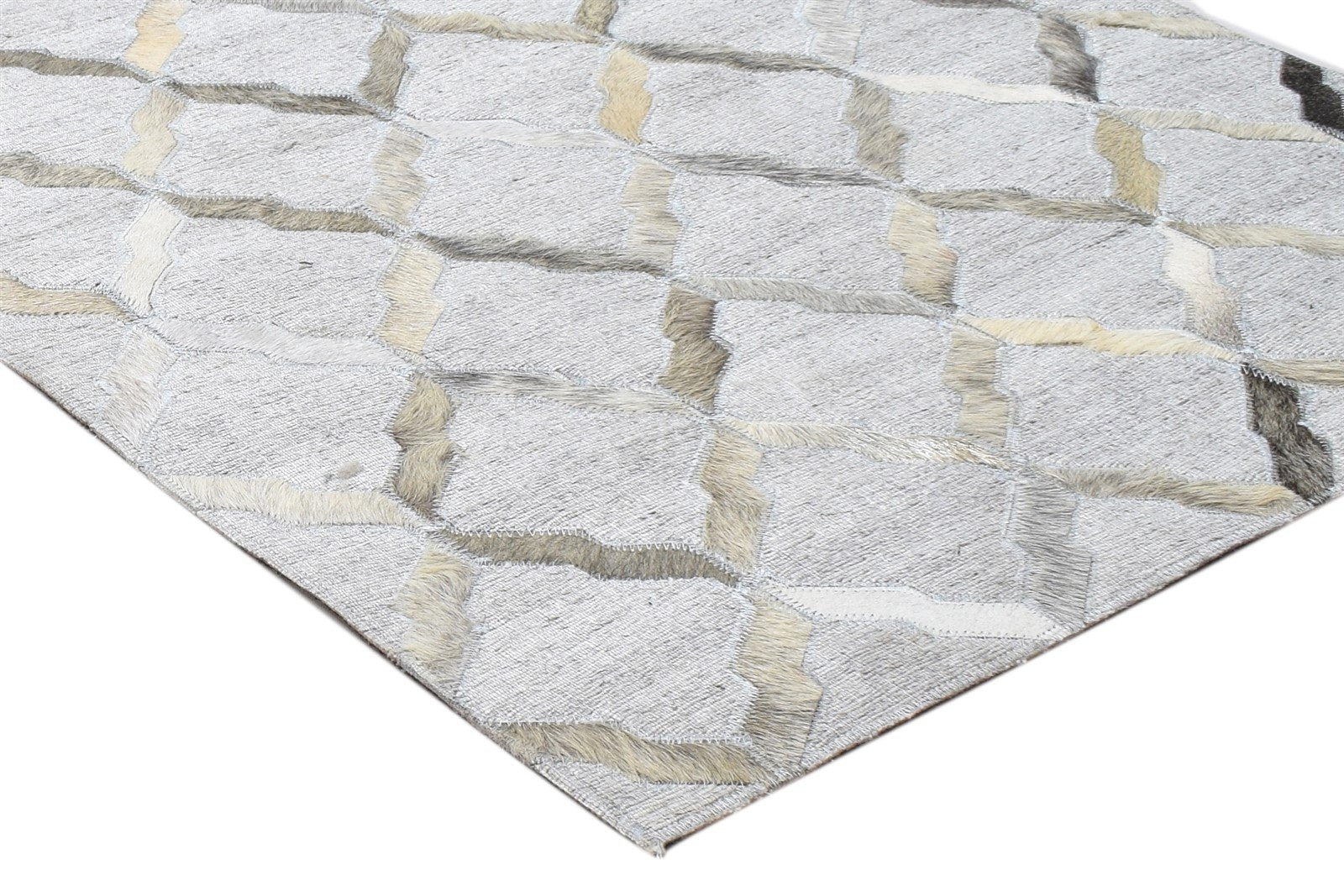 Grey Leather / Cotton Rug 2'6"x12 Modern Hand Woven Scandinavian Geometric Small 7864106090645