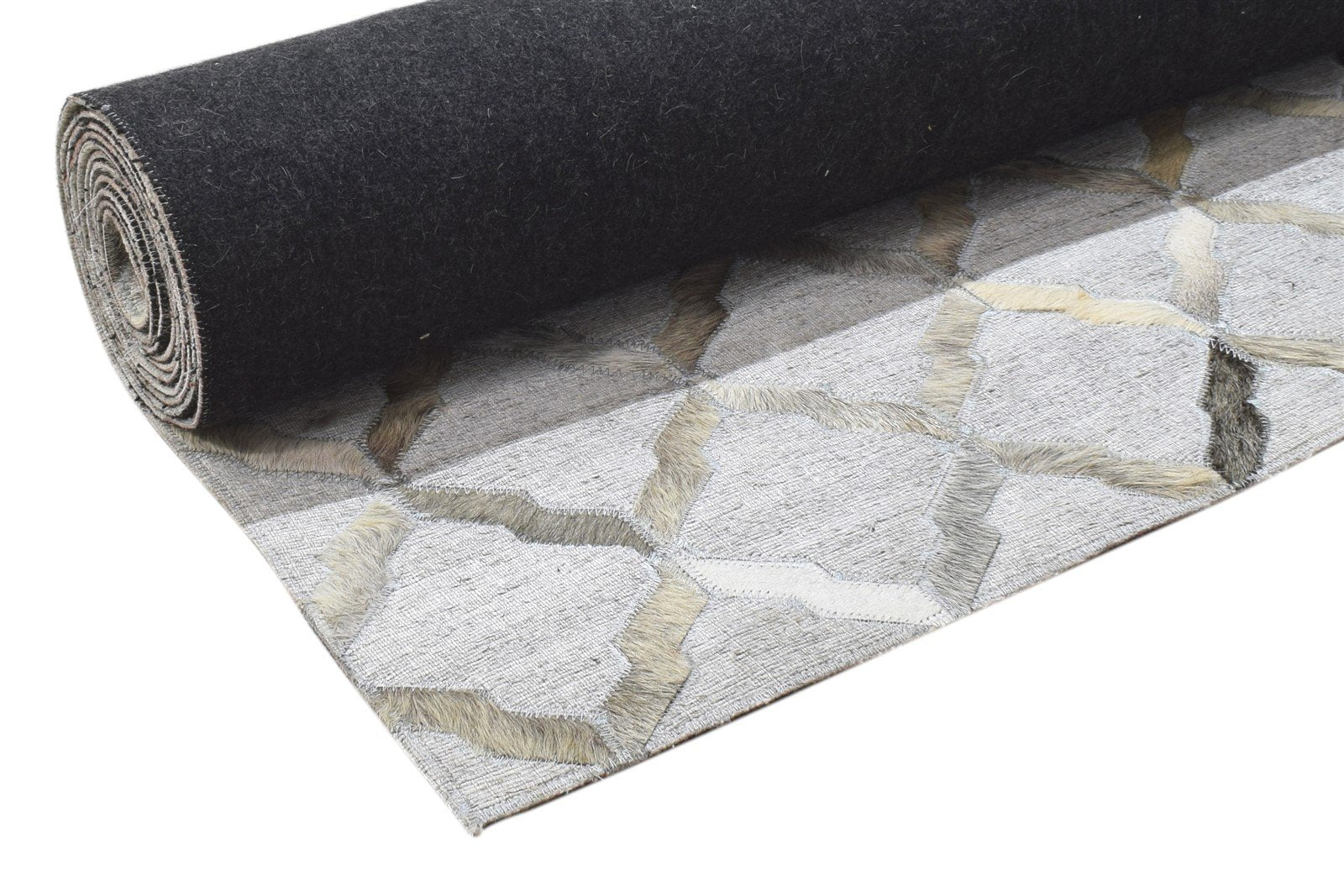 Grey Leather / Cotton Rug 2'6"x12 Modern Hand Woven Scandinavian Geometric Small 7864106090645