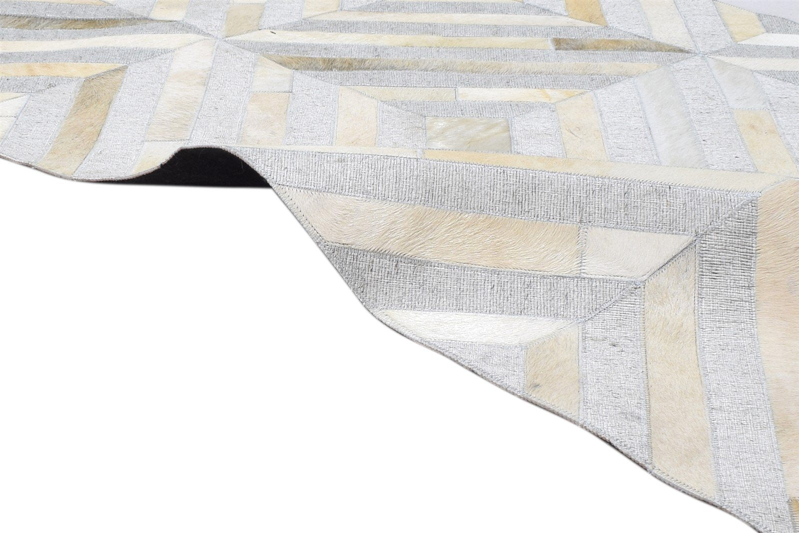 Grey Leather / Cotton Rug 3X5 Modern Hand Woven Scandinavian Diamond Room Size 7864092426389