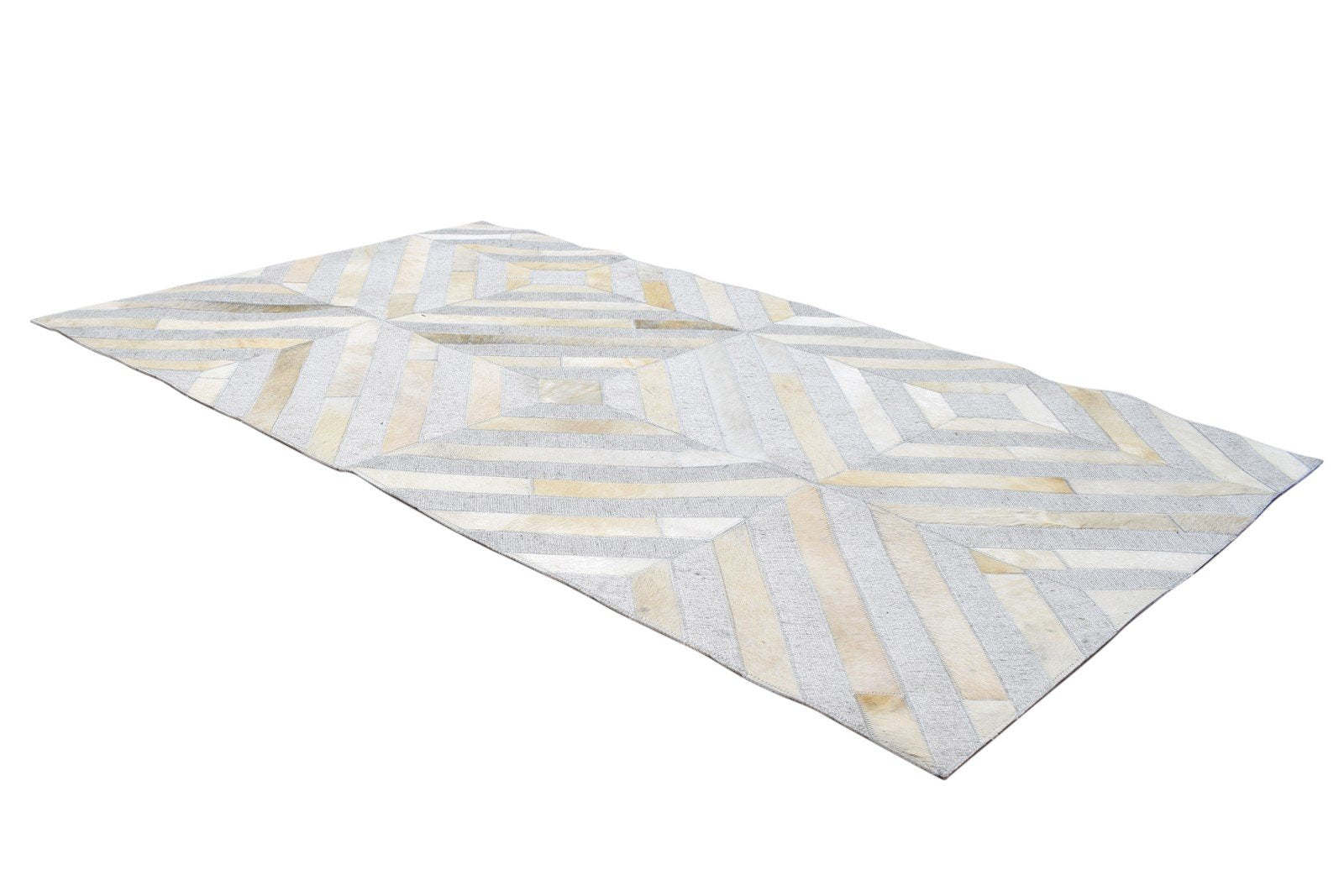 Grey Leather / Cotton Rug 3X5 Modern Hand Woven Scandinavian Diamond Room Size 7864092426389