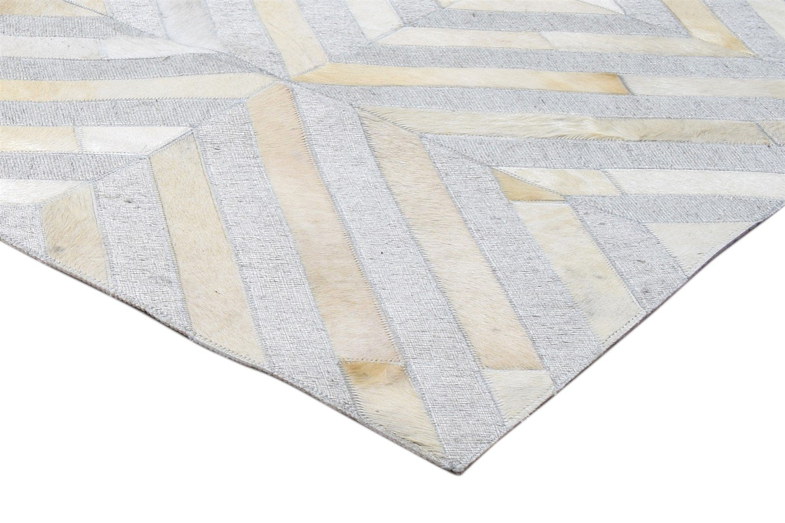 Grey Leather / Cotton Rug 3X5 Modern Hand Woven Scandinavian Diamond Room Size 7864092426389
