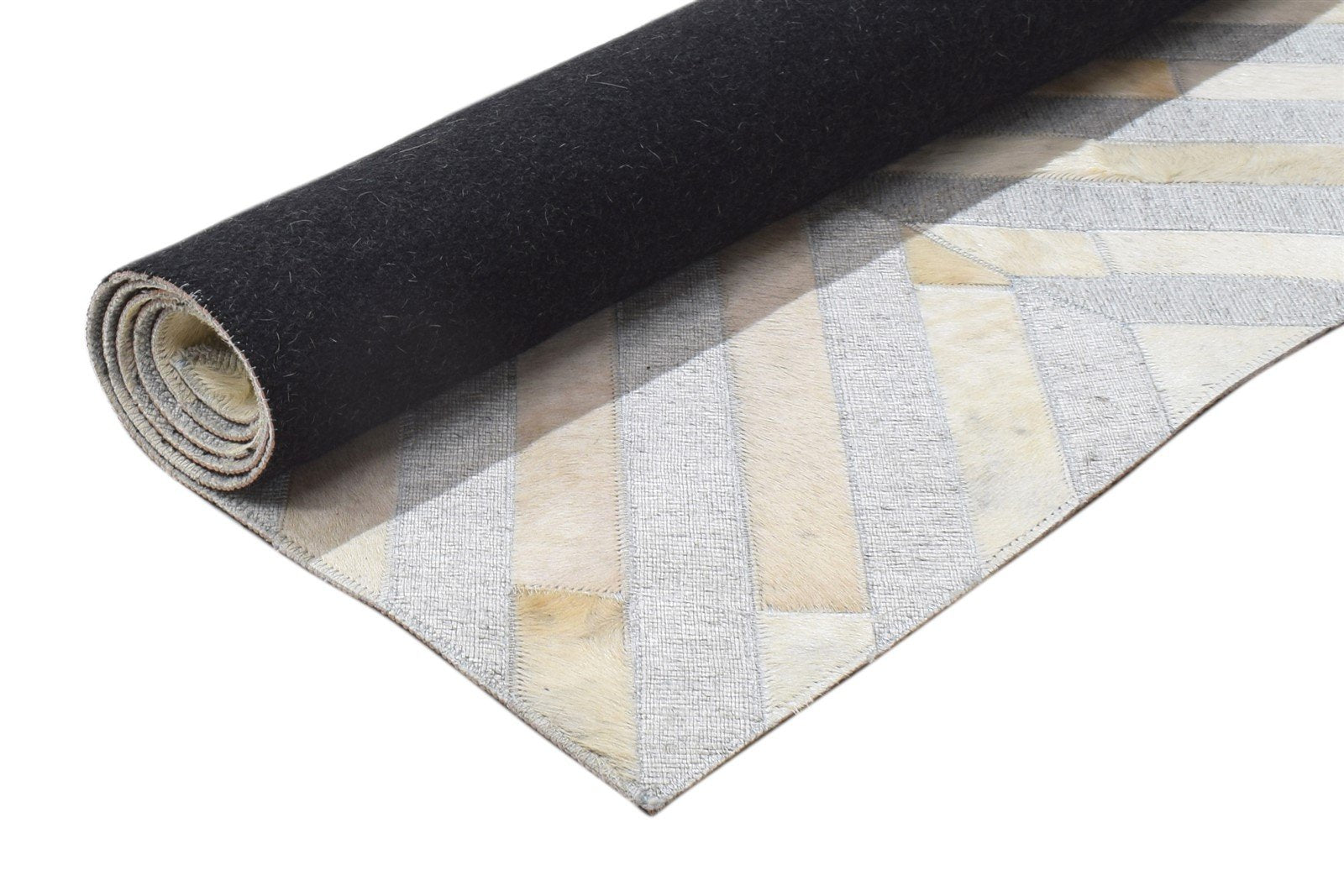 Grey Leather / Cotton Rug 3X5 Modern Hand Woven Scandinavian Diamond Room Size 7864092426389