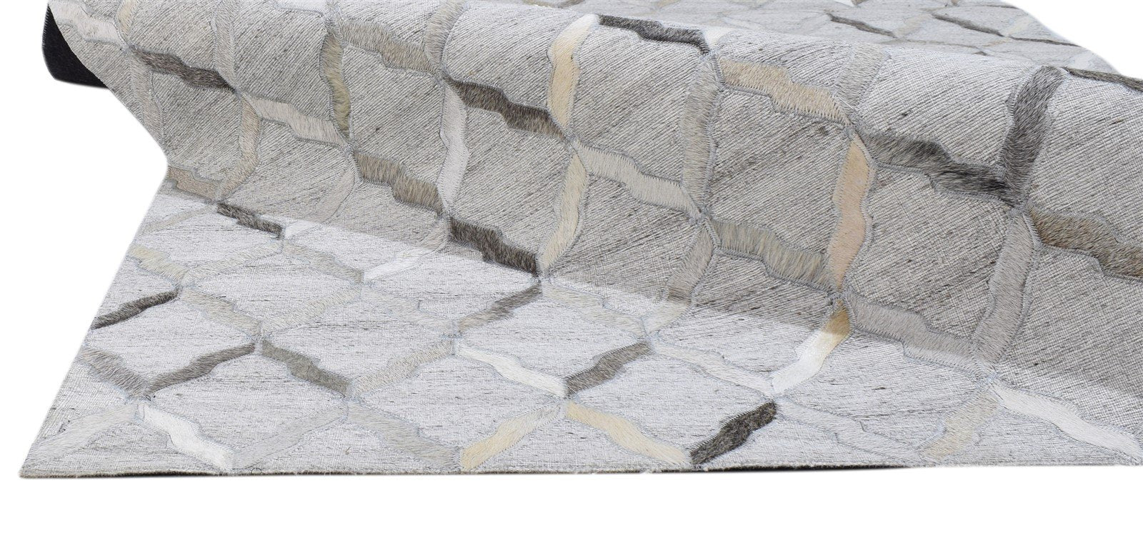 Grey Leather / Cotton Rug 4X6 Modern Hand Woven Moroccan Trellis Room Size 7864092295317