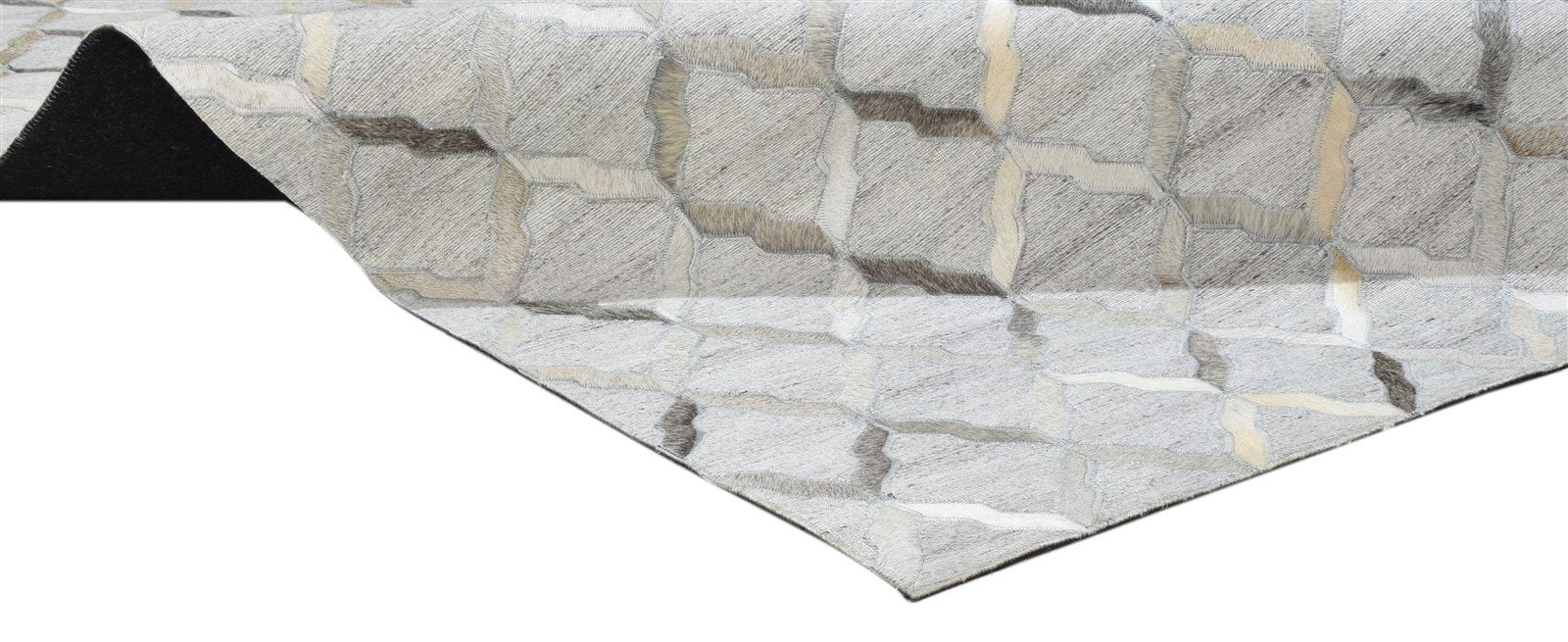 Grey Leather / Cotton Rug 4X6 Modern Hand Woven Moroccan Trellis Room Size 7864092295317