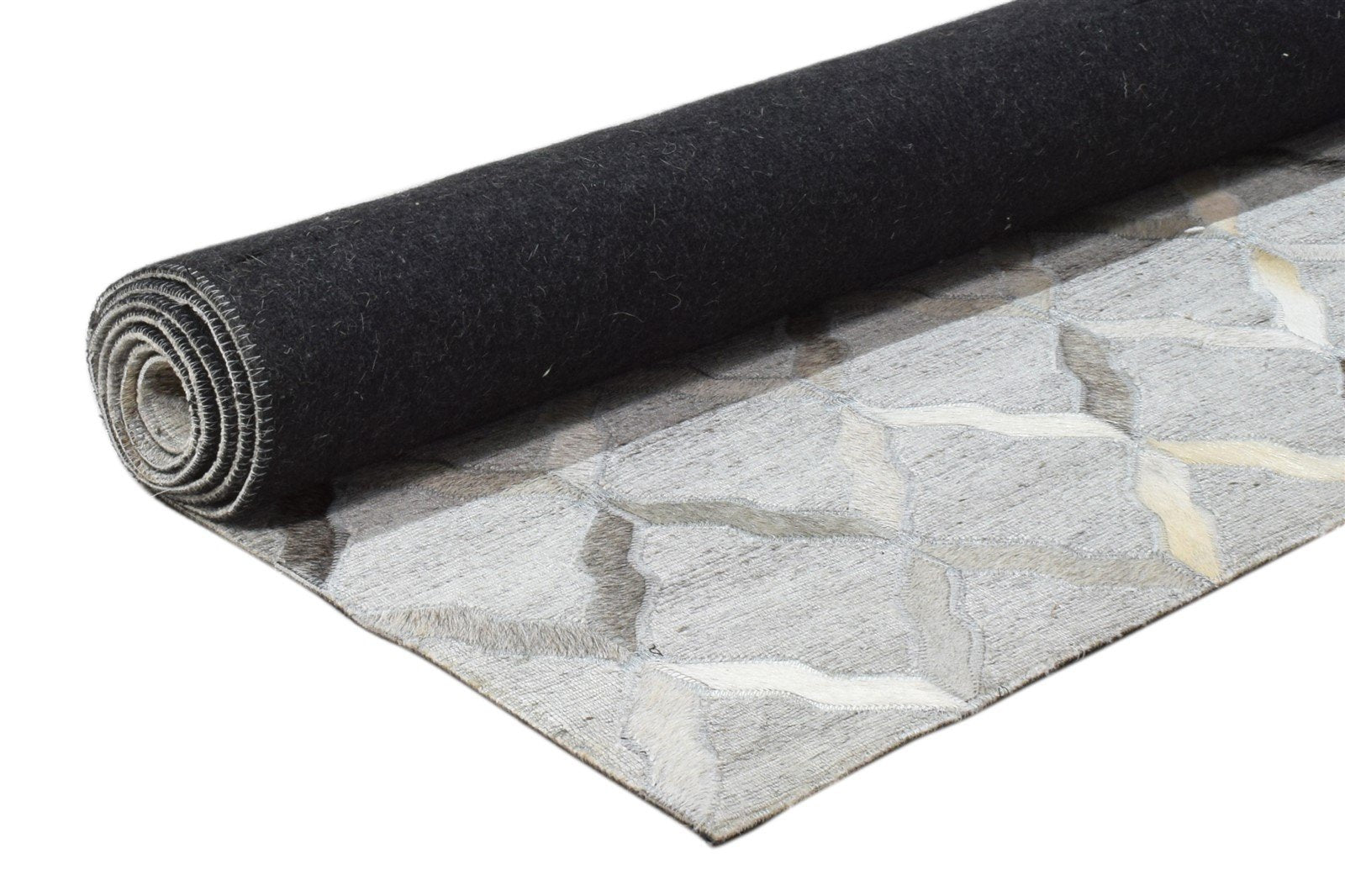 Grey Leather / Cotton Rug 4X6 Modern Hand Woven Moroccan Trellis Room Size 7864092295317
