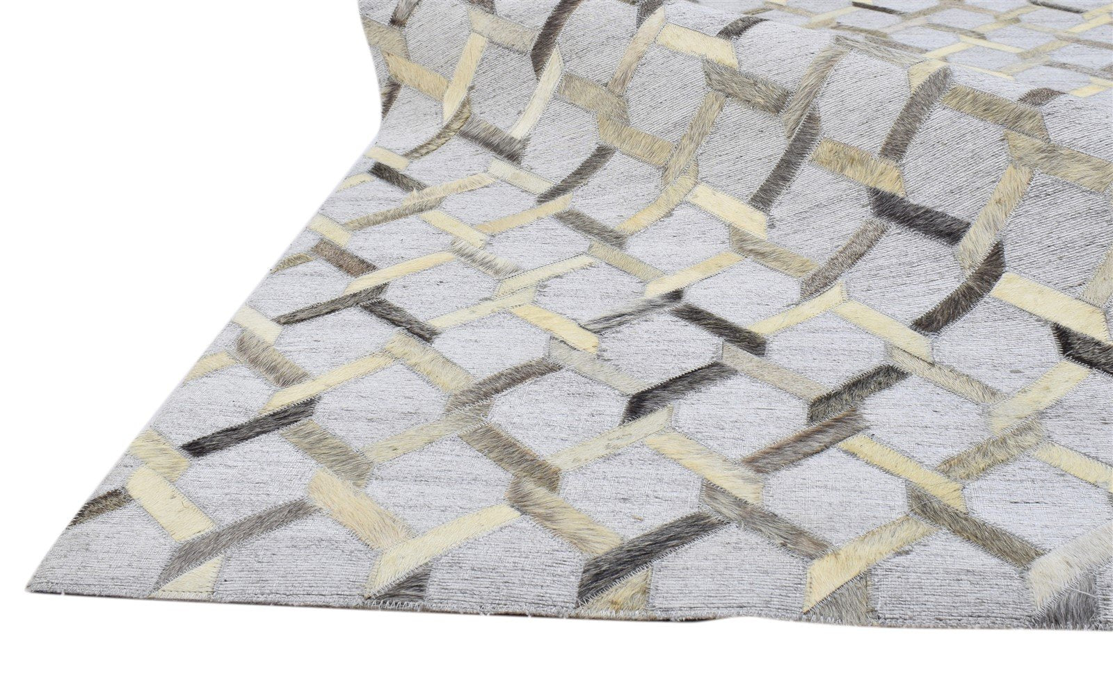 Grey Leather / Cotton Rug 5X8 Modern Hand Woven Moroccan Trellis Room Size 7860658503829