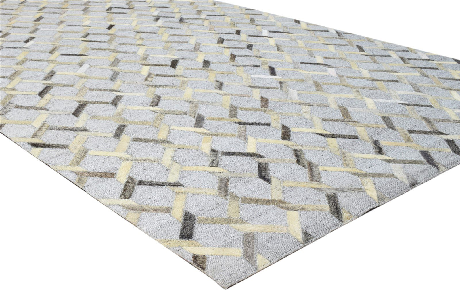 Grey Leather / Cotton Rug 5X8 Modern Hand Woven Moroccan Trellis Room Size 7860658503829