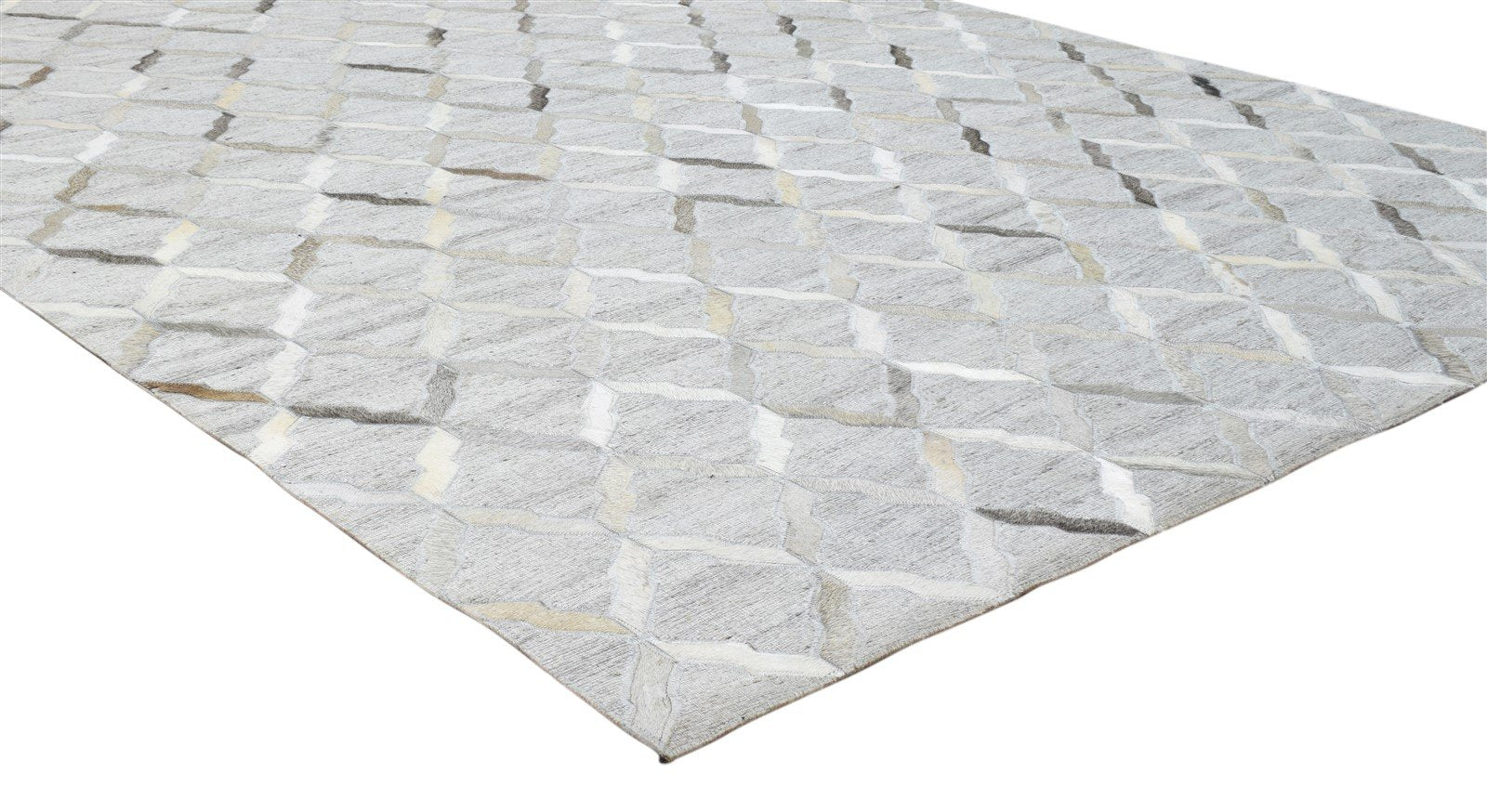 Grey Leather / Cotton Rug 5X8 Modern Hand Woven Moroccan Trellis Room Size 7860683374741