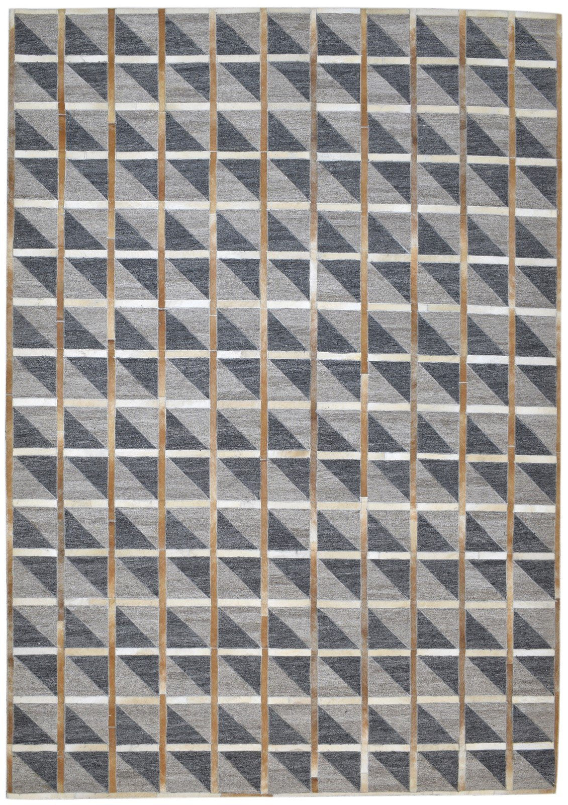 Grey Leather / Cotton Rug 6X9 Modern Hand Woven Scandinavian Plaids Large Carpet 7860683669653