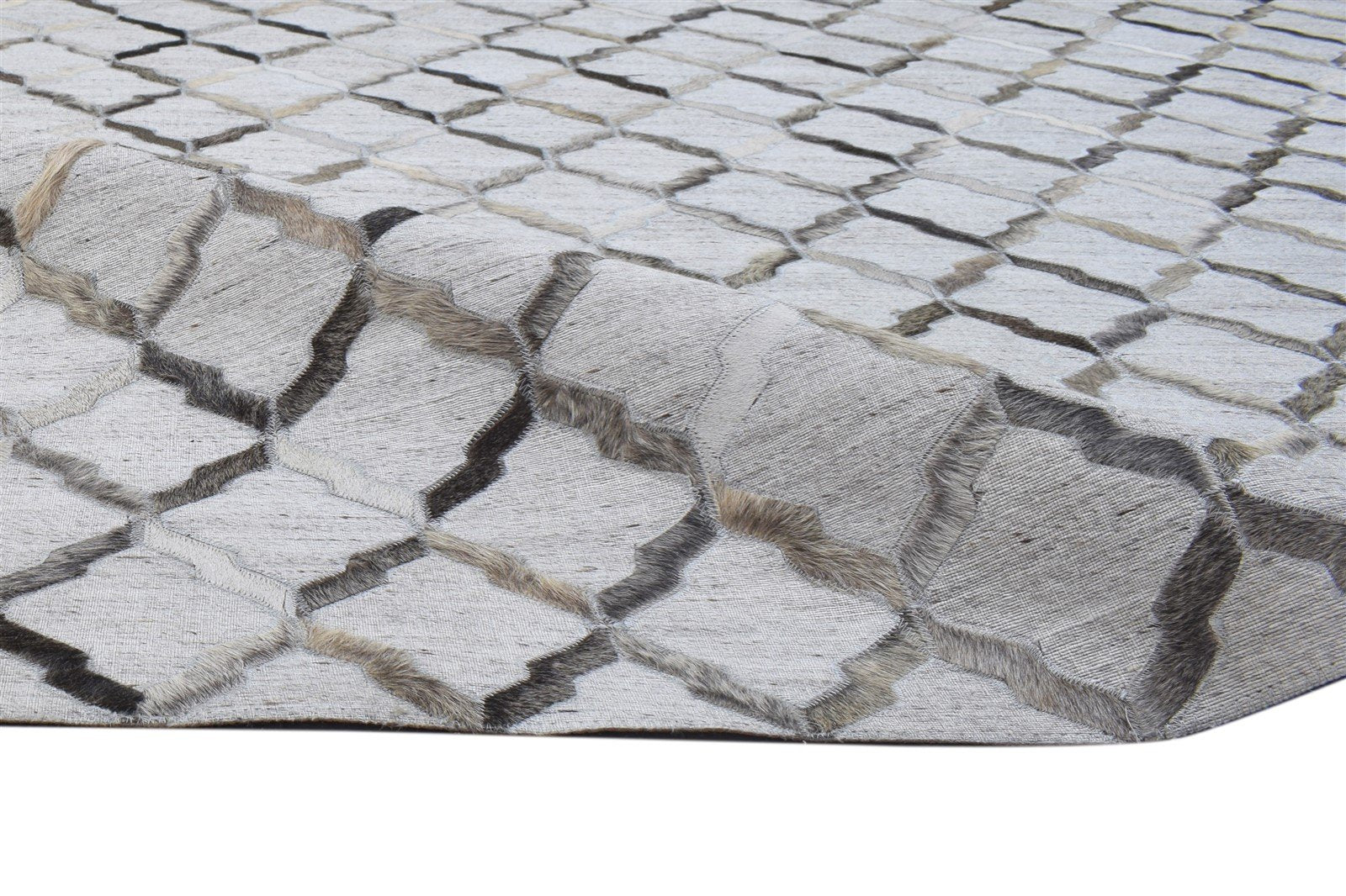Grey Leather / Cotton Rug 8X10 Modern Hand Woven Scandinavian Geometric Large 7864105435285