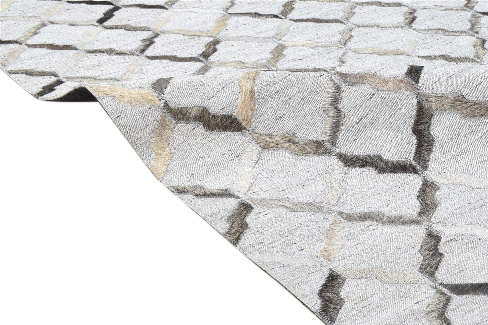 Grey Leather / Cotton Rug 8X10 Modern Hand Woven Scandinavian Geometric Large 7864105435285