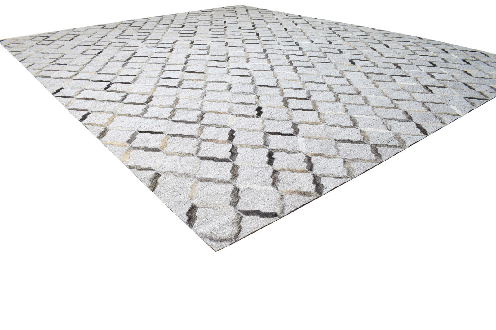 Grey Leather / Cotton Rug 8X10 Modern Hand Woven Scandinavian Geometric Large 7864105435285