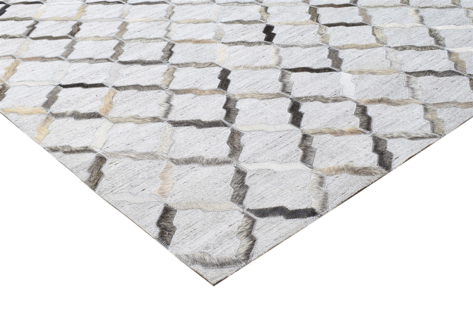 Grey Leather / Cotton Rug 8X10 Modern Hand Woven Scandinavian Geometric Large 7864105435285