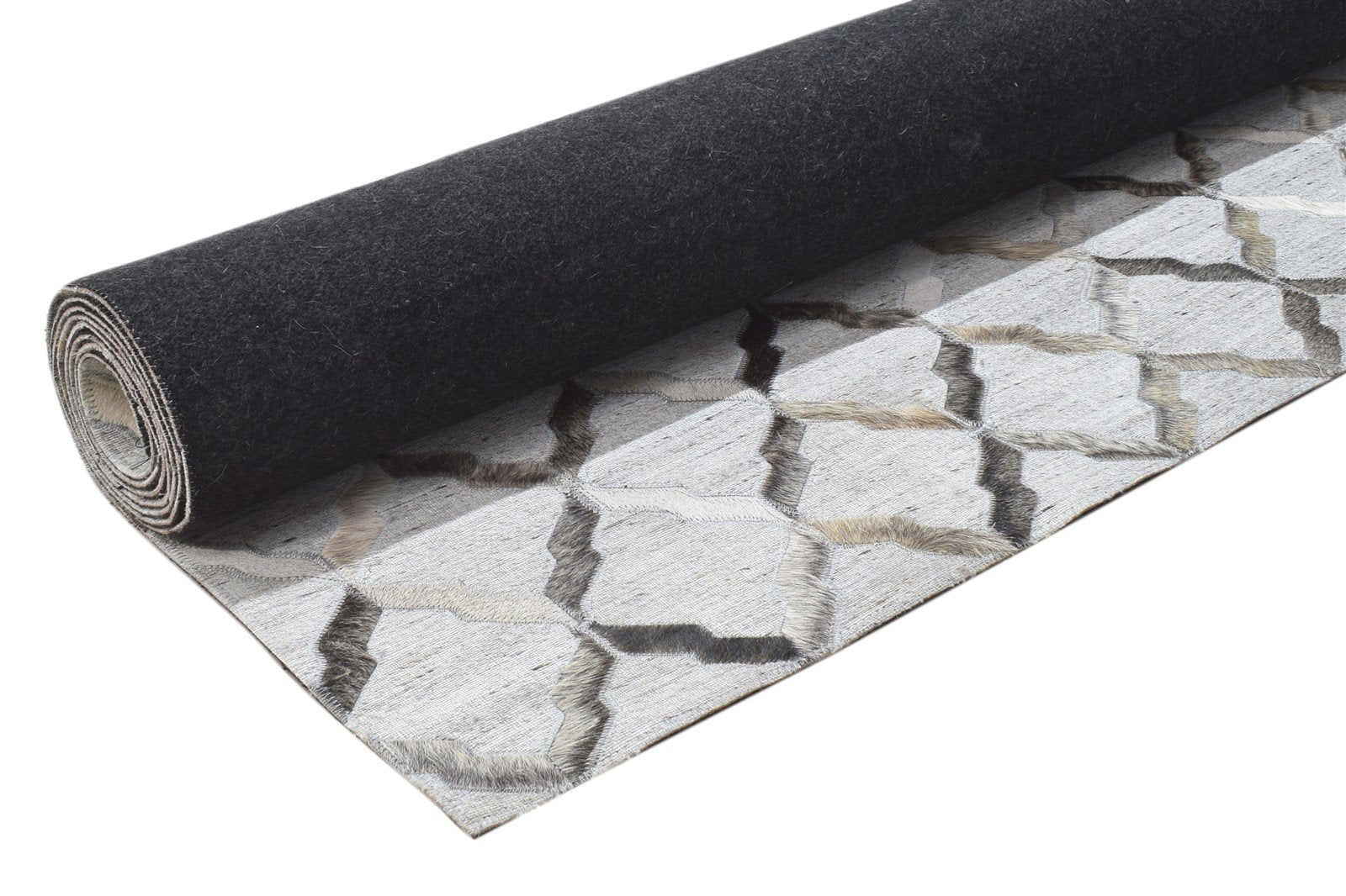 Grey Leather / Cotton Rug 8X10 Modern Hand Woven Scandinavian Geometric Large 7864105435285