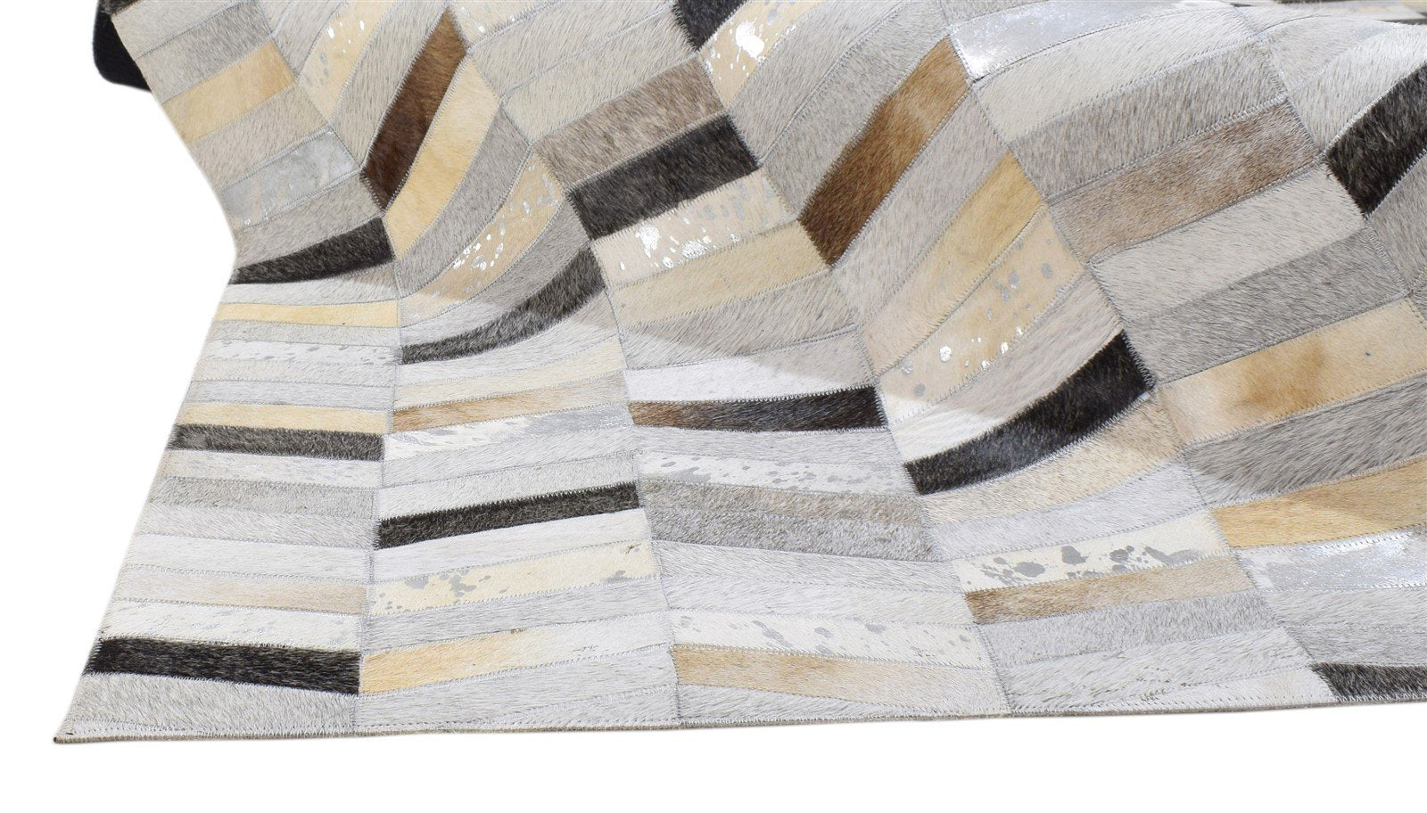 Grey Leather Rug 5' X 7' Modern Hand Woven French Chevron Room Size Carpet 7860683276437