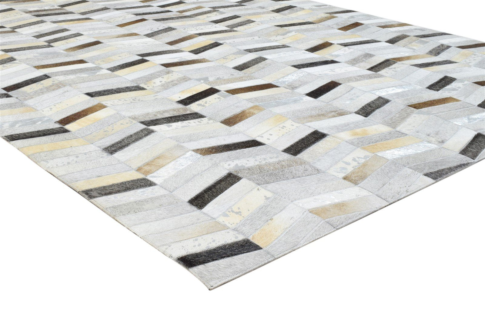 Grey Leather Rug 5' X 7' Modern Hand Woven French Chevron Room Size Carpet 7860683276437