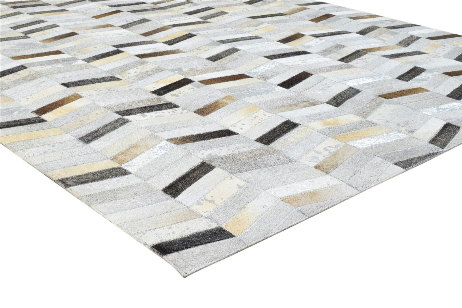 Grey Leather Rug 5' X 7' Modern Hand Woven French Chevron Room Size Carpet 7860683276437