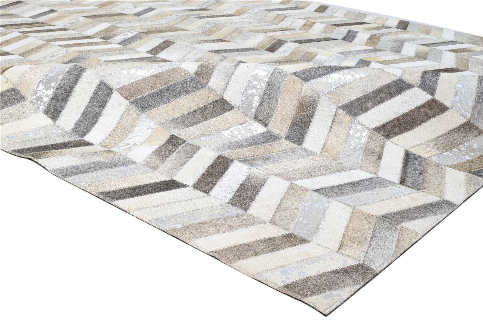 Grey Leather Rug 6' X 9' Modern Hand Woven French Chevron Room Size Carpet 7860682326165