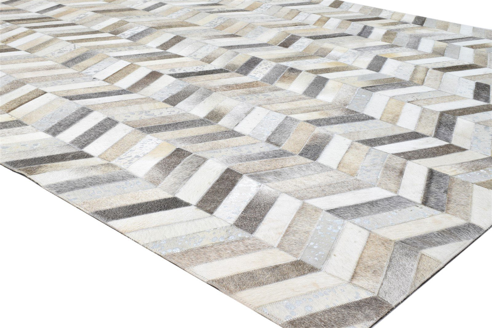 Grey Leather Rug 6' X 9' Modern Hand Woven French Chevron Room Size Carpet 7860682326165
