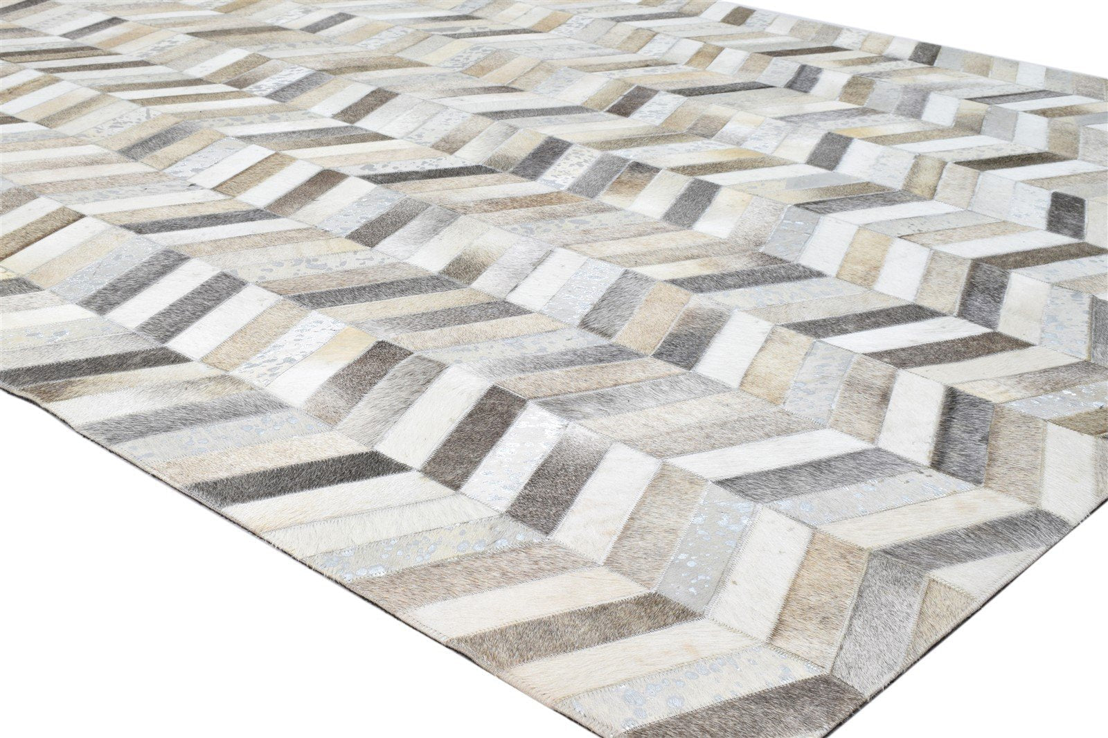 Grey Leather Rug 6' X 9' Modern Hand Woven French Chevron Room Size Carpet 7860682326165