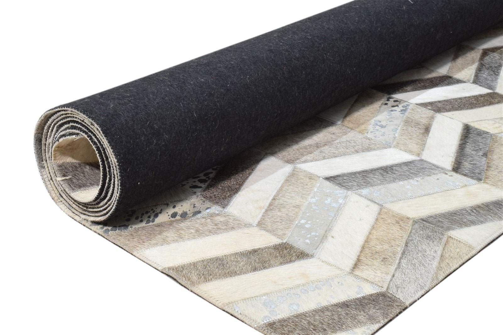 Grey Leather Rug 6' X 9' Modern Hand Woven French Chevron Room Size Carpet 7860682326165