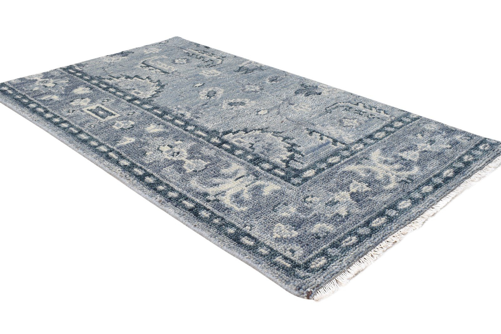 Grey New Zealand Wool Rug 3X4 Persian Hand Knotted Oushak Oriental Small Carpet 7865179406485