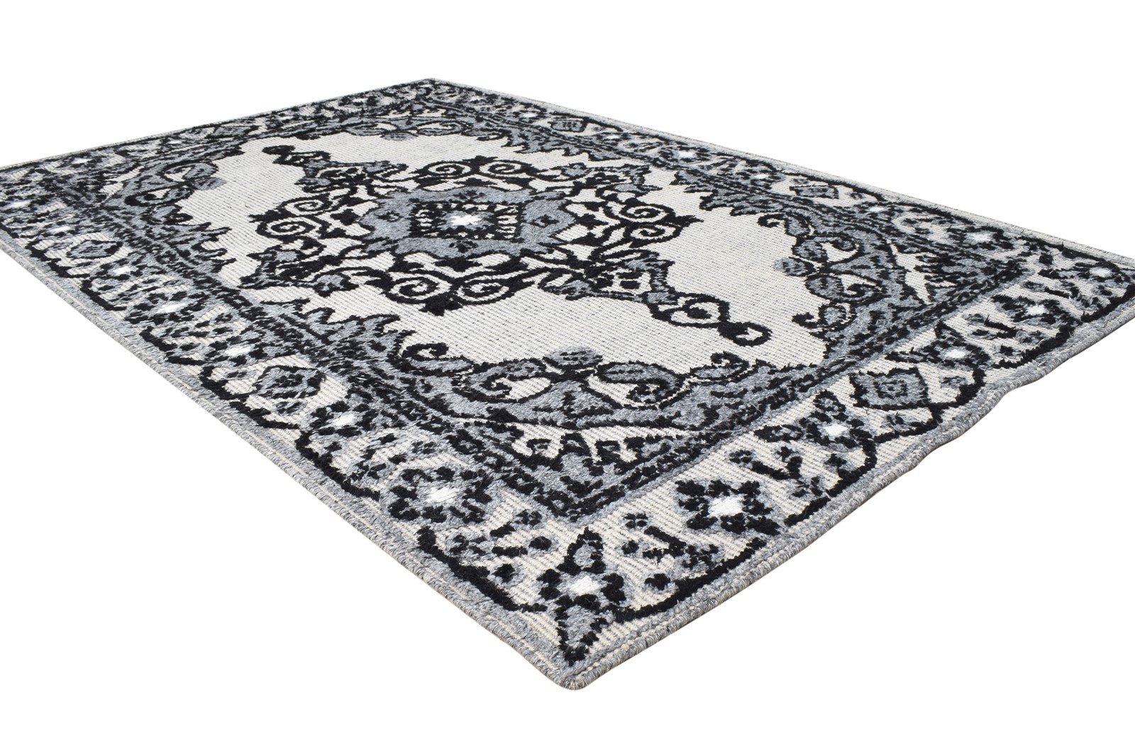 Grey Polyester Rug 4X6 Persian Hand Knotted Oriental Medallion Room Size Carpet 7865078644885