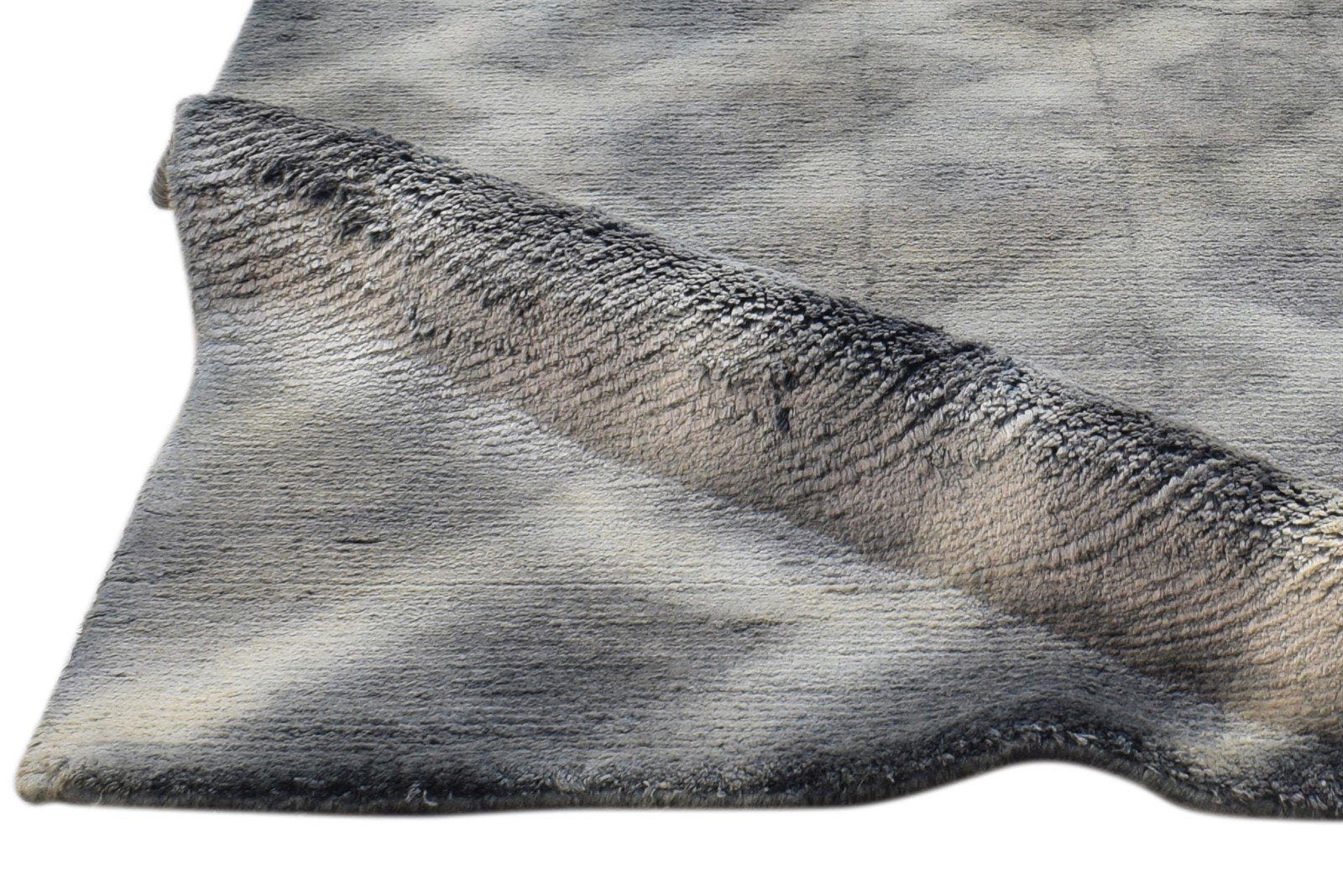 Grey Silk Rug 2' X 3' Modern Handloom Shibori Tie Dye Small Carpet 7860698153109