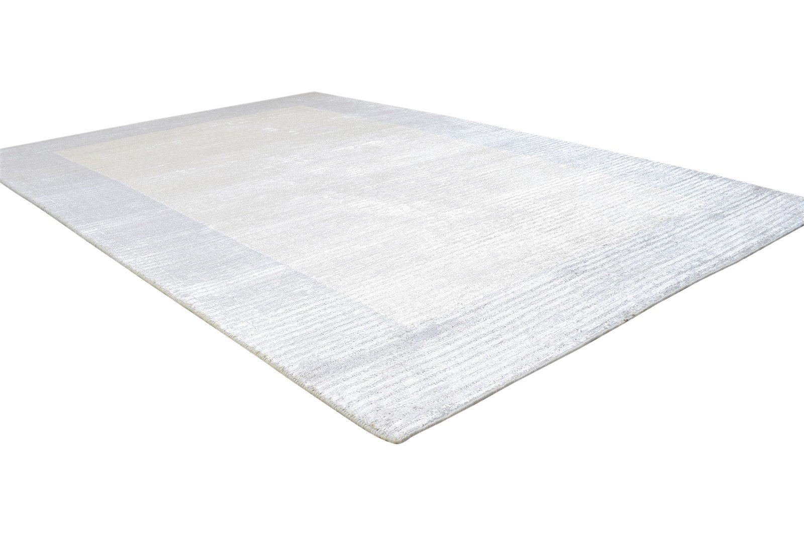 Corrie Grey Silk Rug 5' X 7' Modern Handloom Scandinavian Bordered 7864434557077