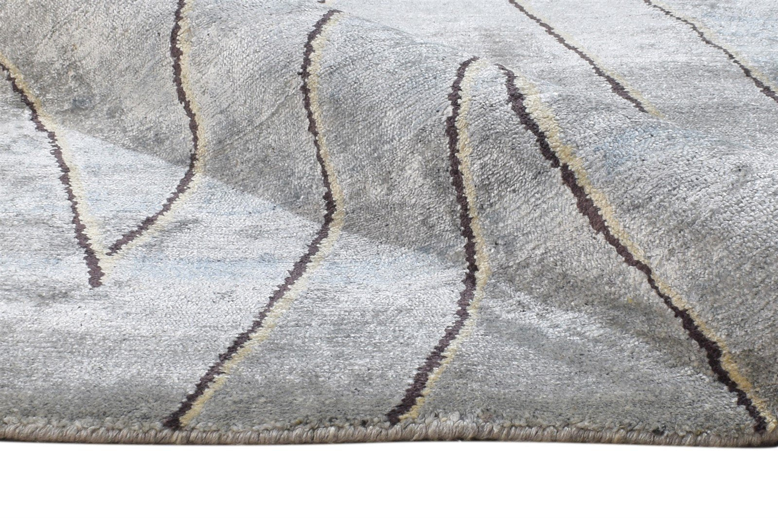 Grey Silk Rug 6' X 9' Modern Hand Knotted Scandinavian Chevron Room Size Carpet 7865070387349