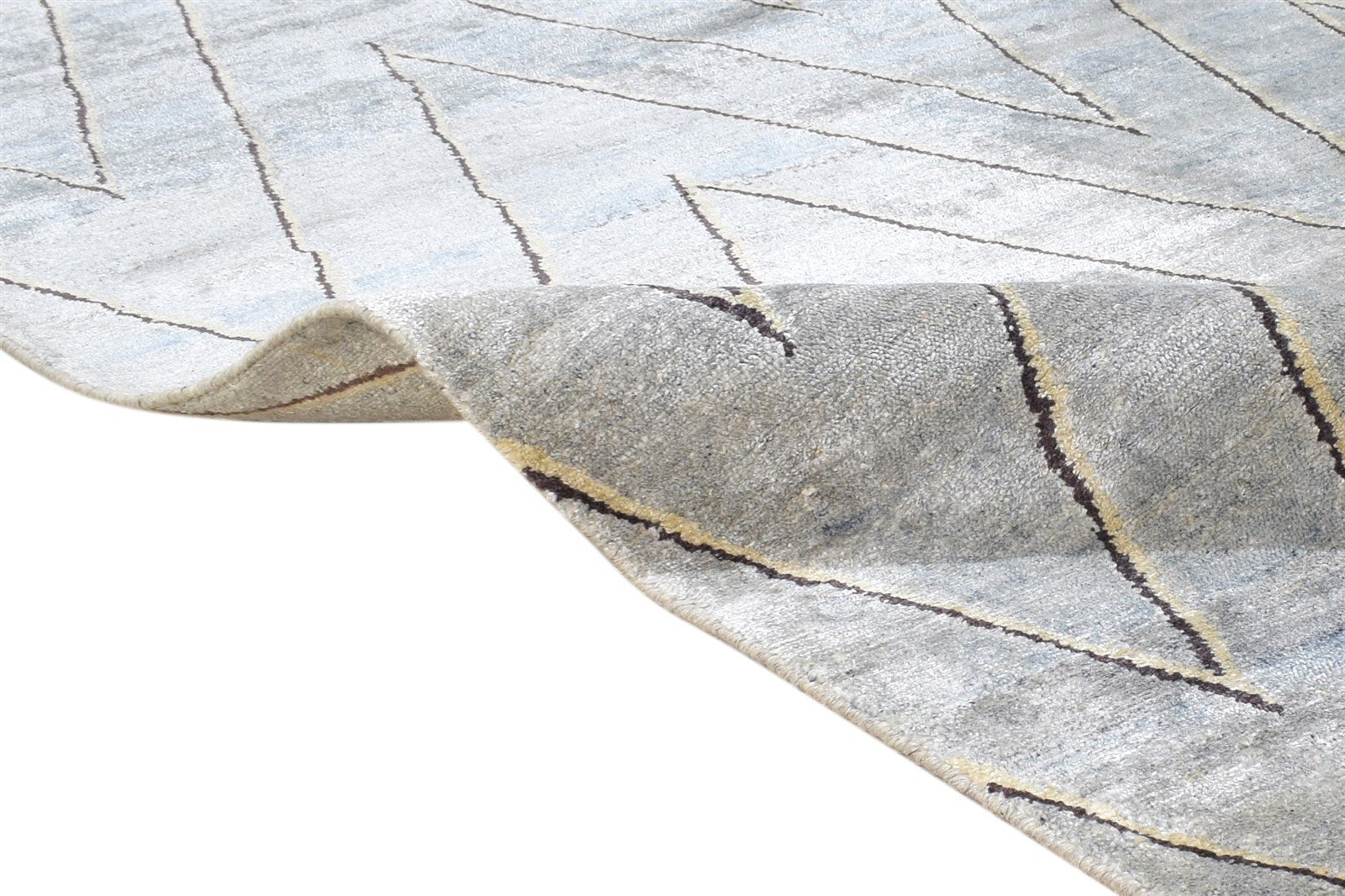 Grey Silk Rug 6' X 9' Modern Hand Knotted Scandinavian Chevron Room Size Carpet 7865070387349