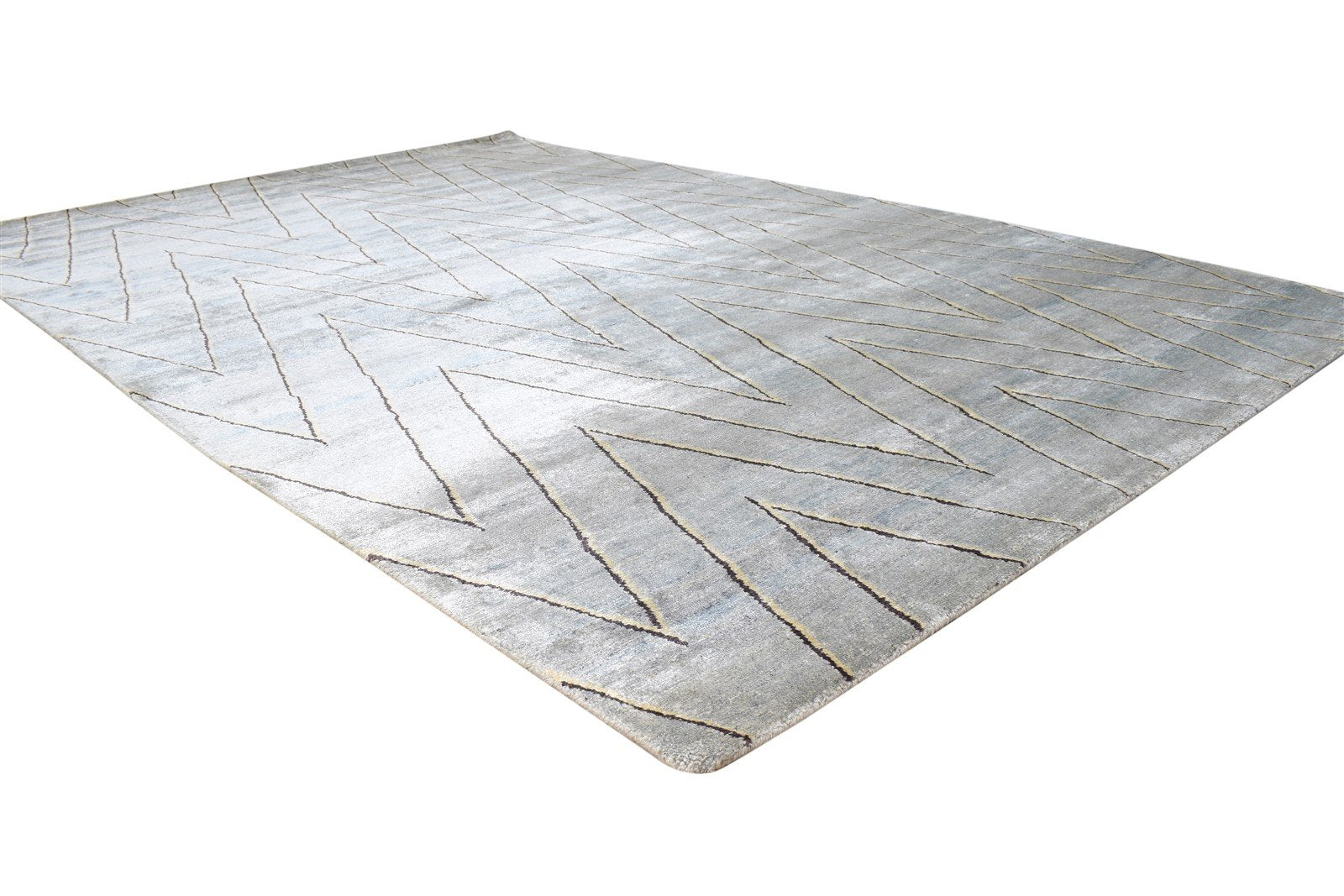Grey Silk Rug 6' X 9' Modern Hand Knotted Scandinavian Chevron Room Size Carpet 7865070387349