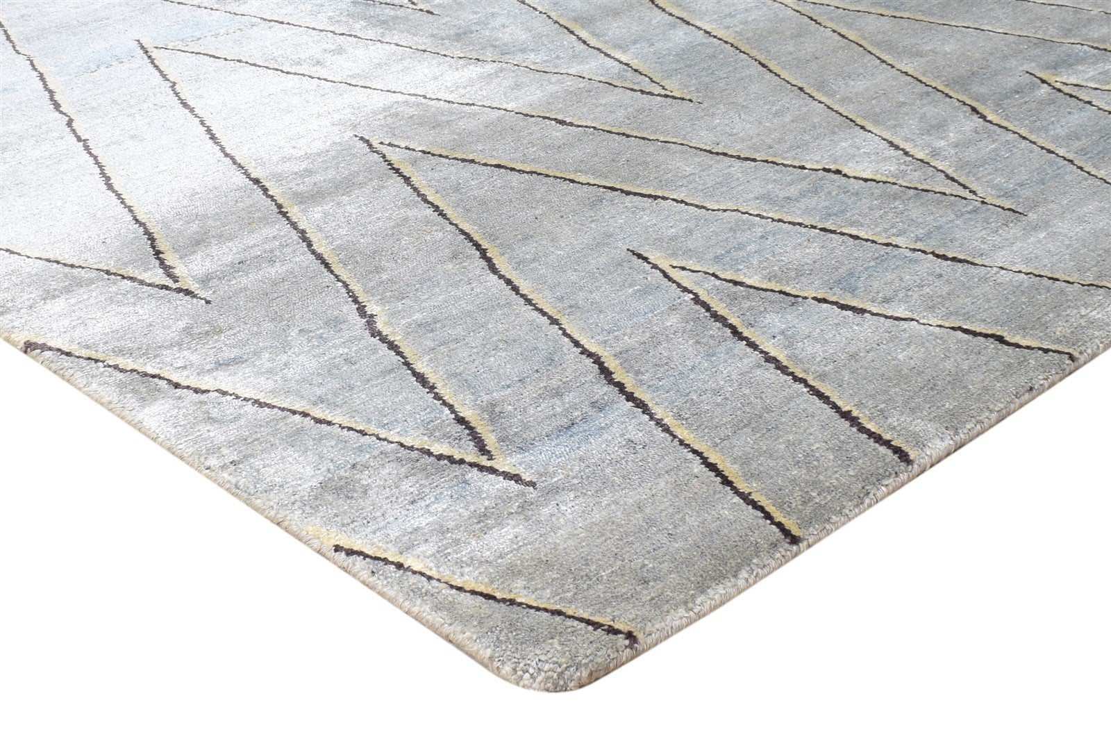 Grey Silk Rug 6' X 9' Modern Hand Knotted Scandinavian Chevron Room Size Carpet 7865070387349