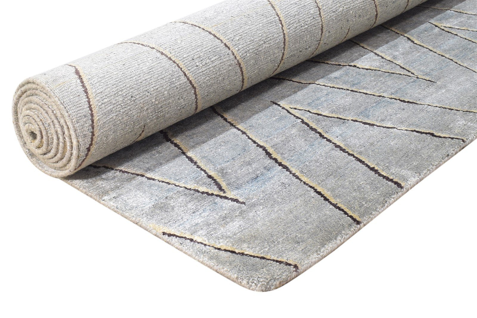 Grey Silk Rug 6' X 9' Modern Hand Knotted Scandinavian Chevron Room Size Carpet 7865070387349