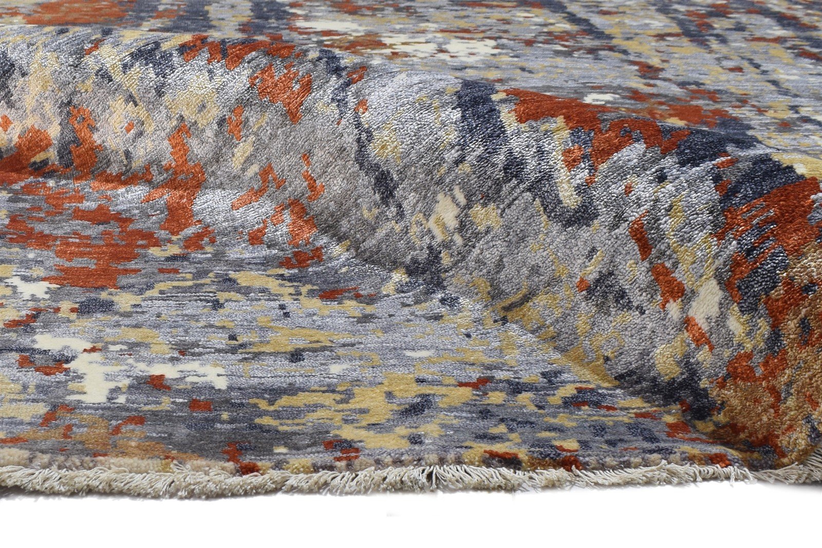 Grey Silk Rug 8' X 10' Modern Hand Knotted Indian Abstract Large Carpet 7864325931157