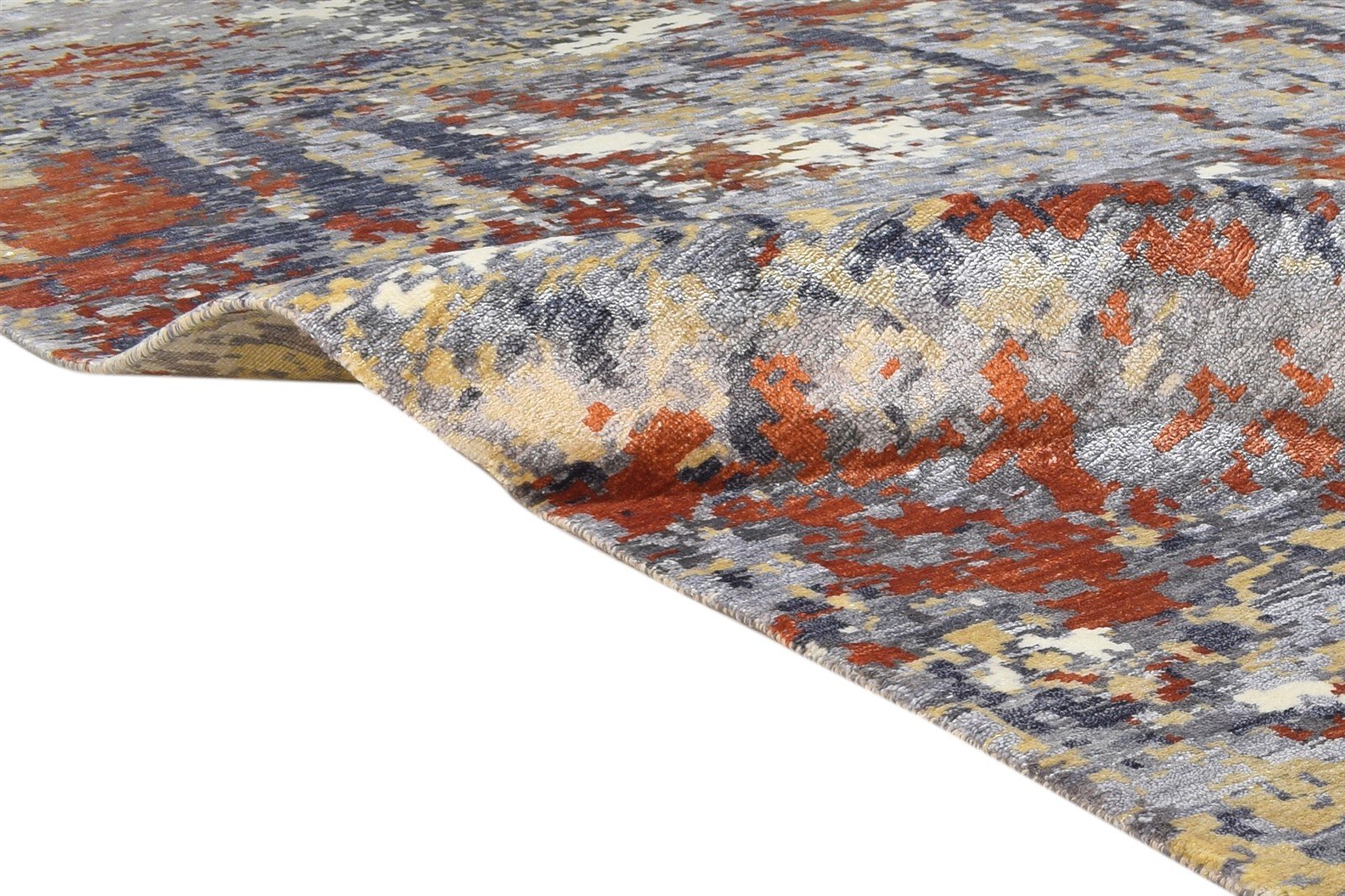 Grey Silk Rug 8' X 10' Modern Hand Knotted Indian Abstract Large Carpet 7864325931157