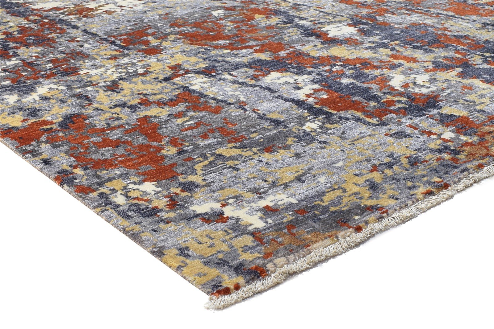 Grey Silk Rug 8' X 10' Modern Hand Knotted Indian Abstract Large Carpet 7864325931157