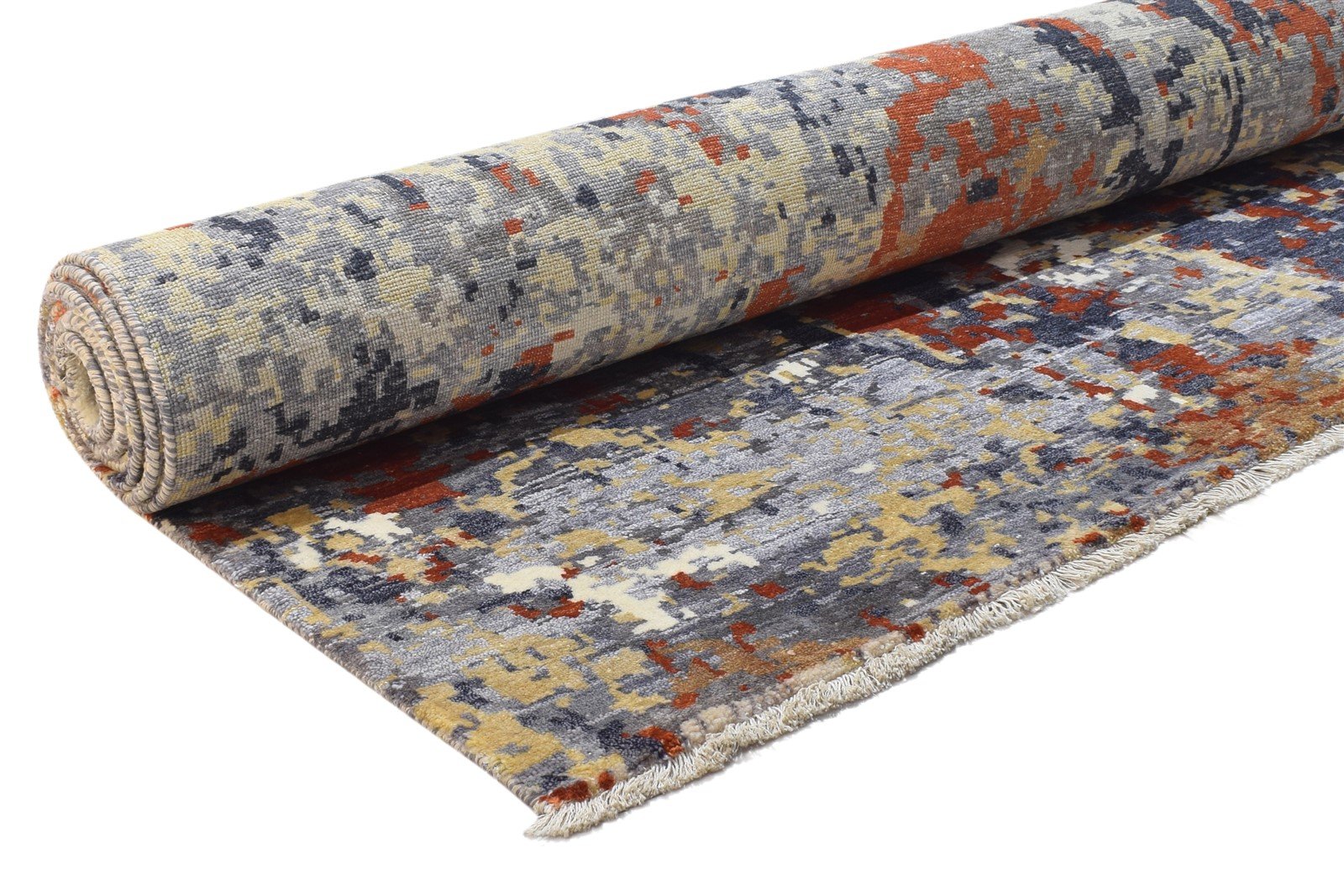 Grey Silk Rug 8' X 10' Modern Hand Knotted Indian Abstract Large Carpet 7864325931157