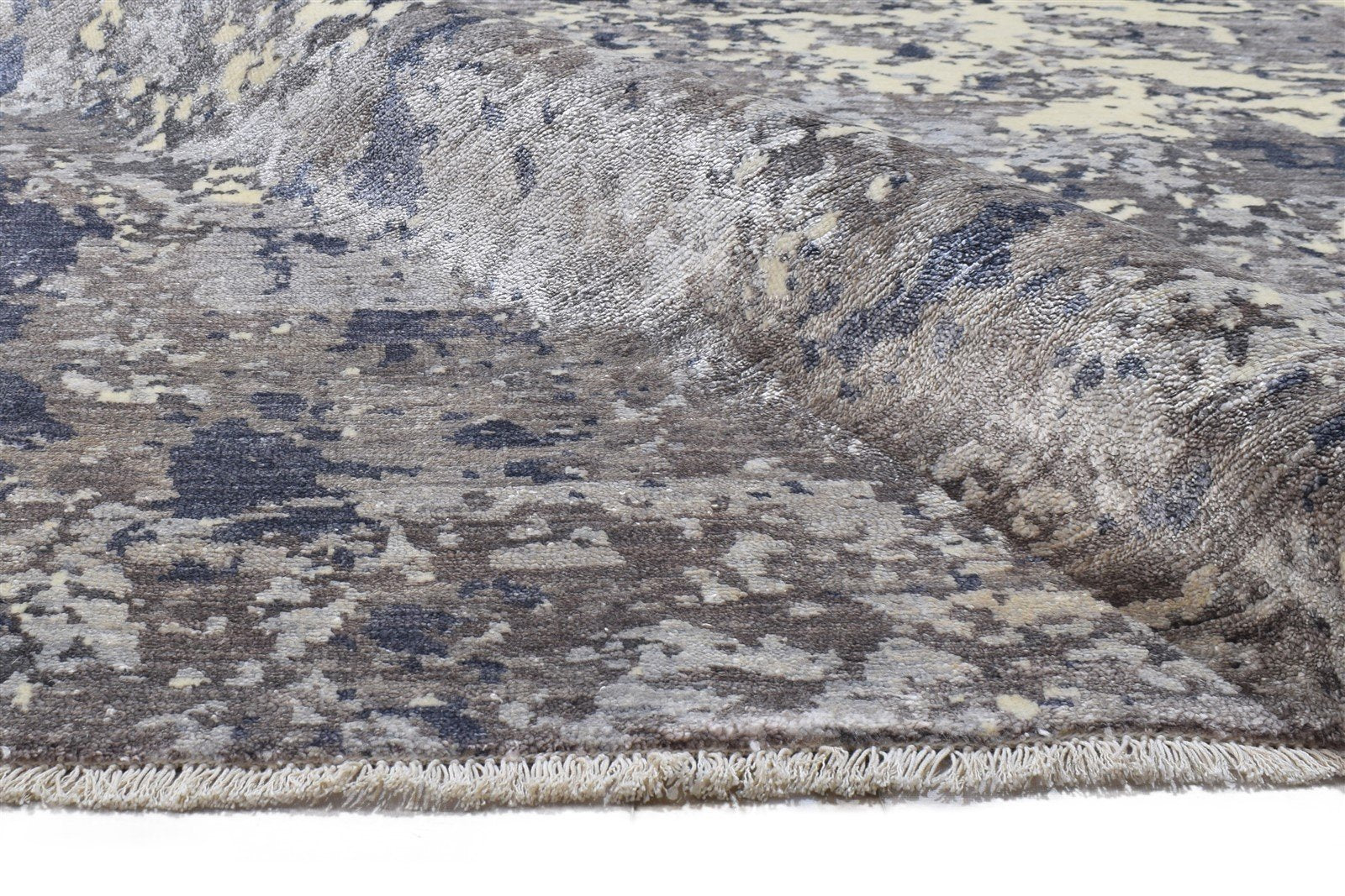 Grey Silk Rug 8' X 10' Modern Hand Knotted Indian Abstract Large Carpet 7864319967381