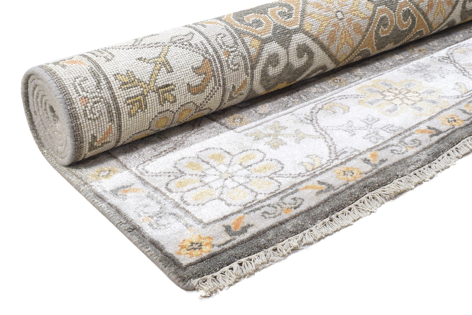 Grey Silk Rug 8' X 10' Persian Hand Knotted Mughal Oriental Large Carpet 7864192991381