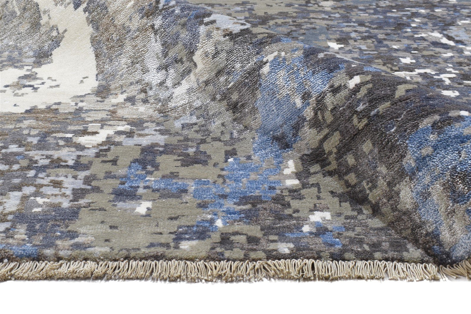 Grey Silk Rug 8' X 11' Modern Hand Knotted Indian Abstract Large Carpet 7864320983189