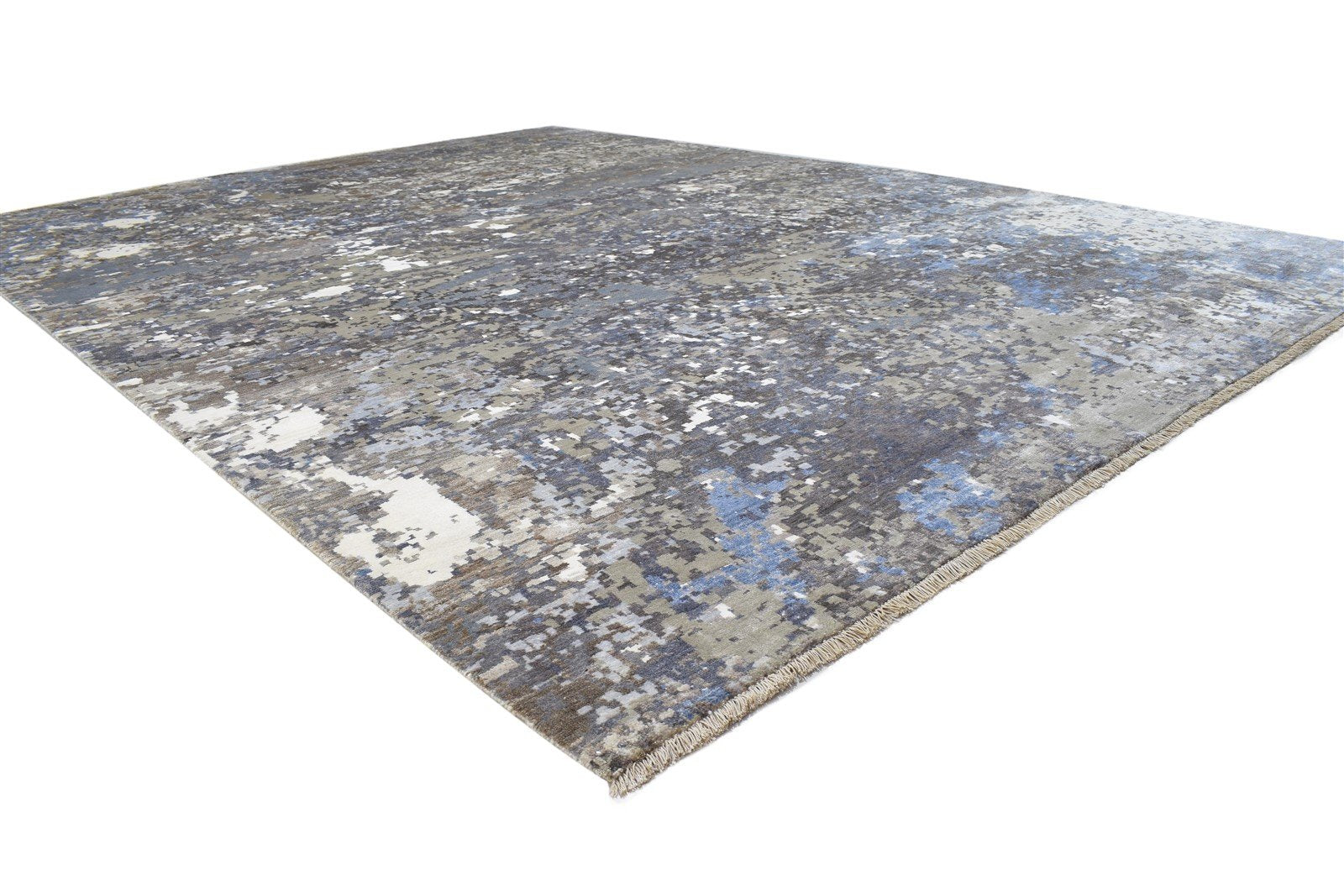 Grey Silk Rug 8' X 11' Modern Hand Knotted Indian Abstract Large Carpet 7864320983189