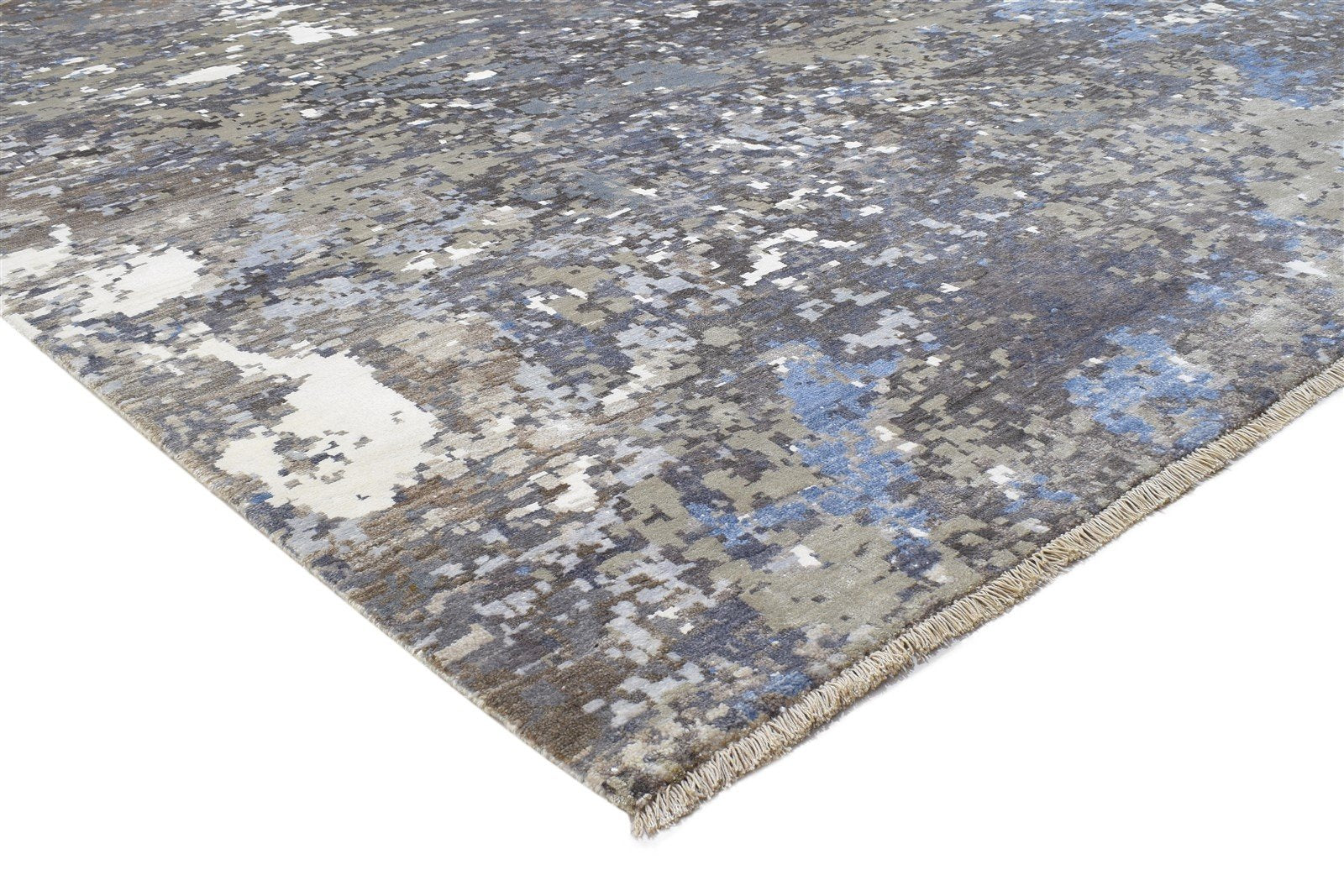 Grey Silk Rug 8' X 11' Modern Hand Knotted Indian Abstract Large Carpet 7864320983189
